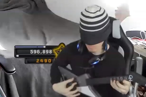 Image for Guitar Hero expert completes Through the Fire and Flames without making a single mistake - blindfolded