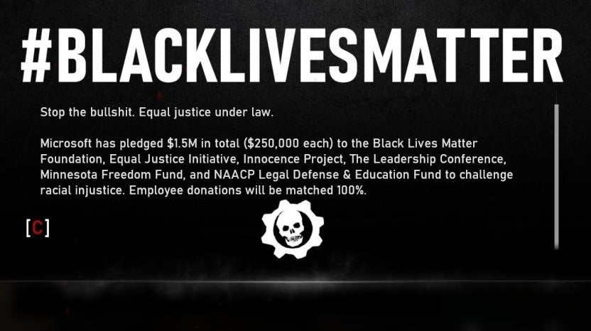 Imagem para Gears 5 exibe mensagem #BlackLivesMatter