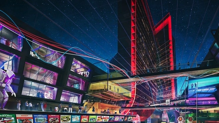 The concept art for Atari's new hotel chain looks like a cyberpunk video  game 