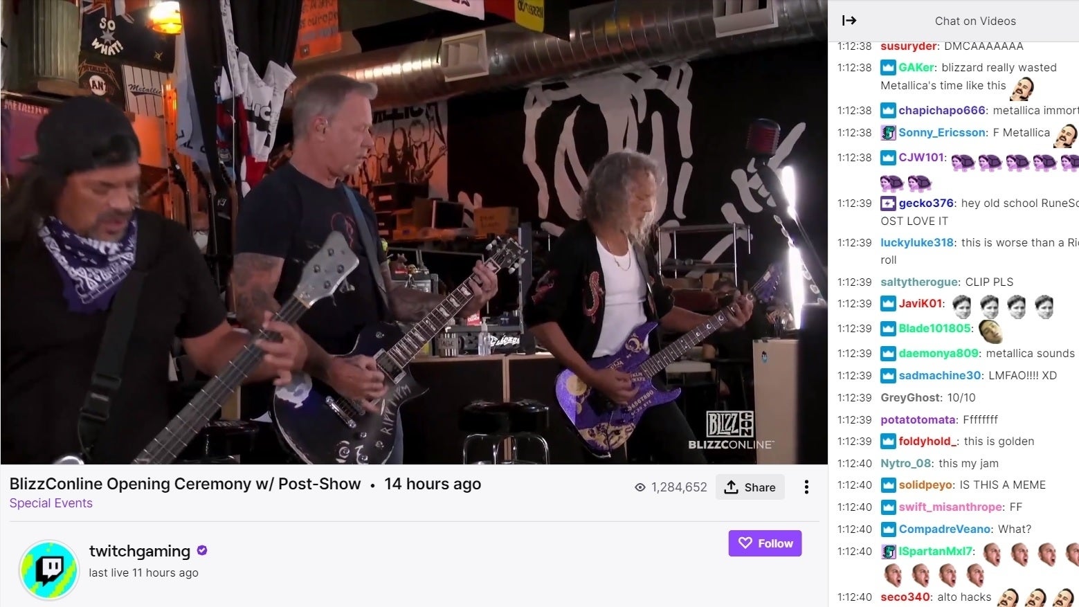 Image for Twitch replaces Metallica rocking out at BlizzConline with generic music to avoid DMCA takedown