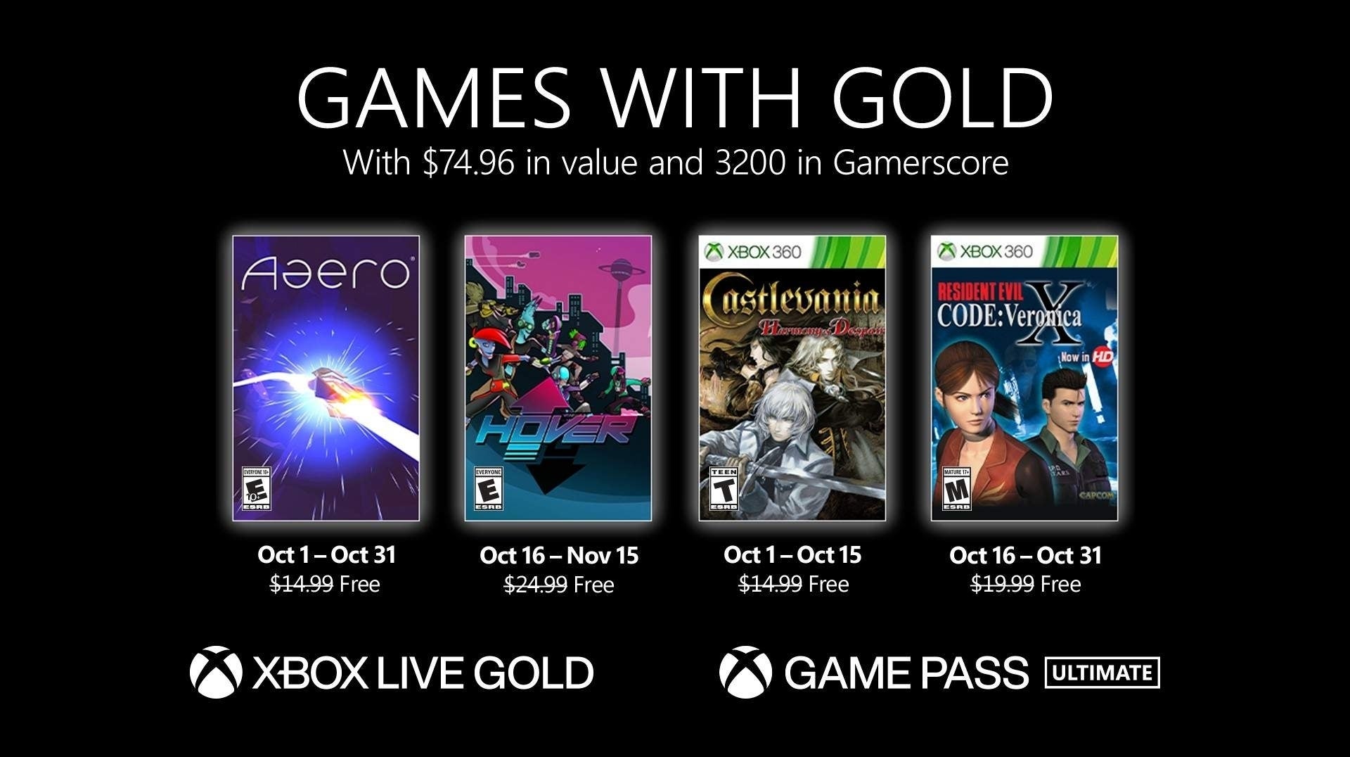 Image for Xbox Games with Gold October lineup announced