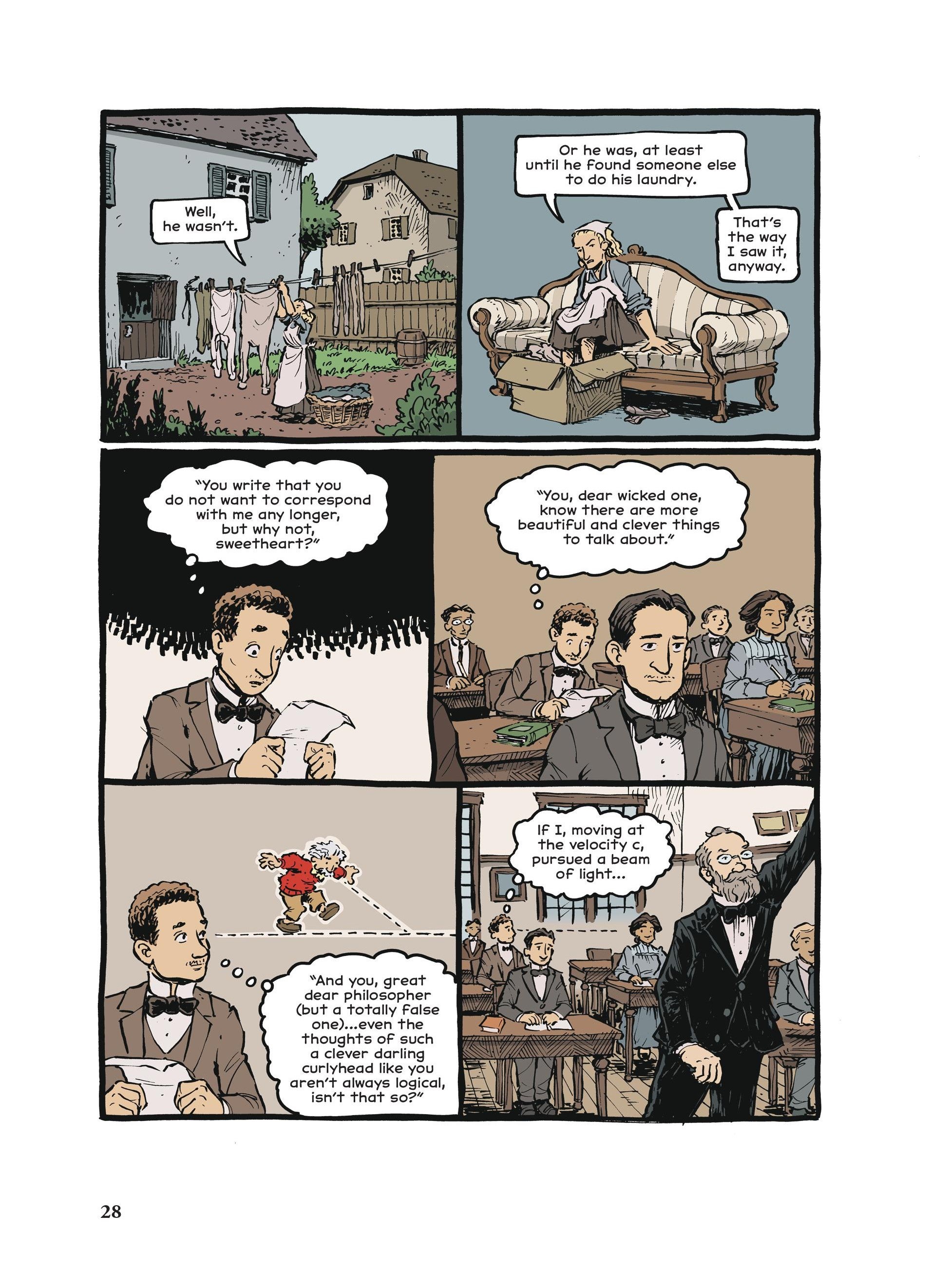 A comics page featuring Maria Winteler and Einstein breaking off their correspondence