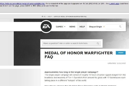 Image for EA reckons the Medal of Honor single-player campaign "can range from 5-15 hours"