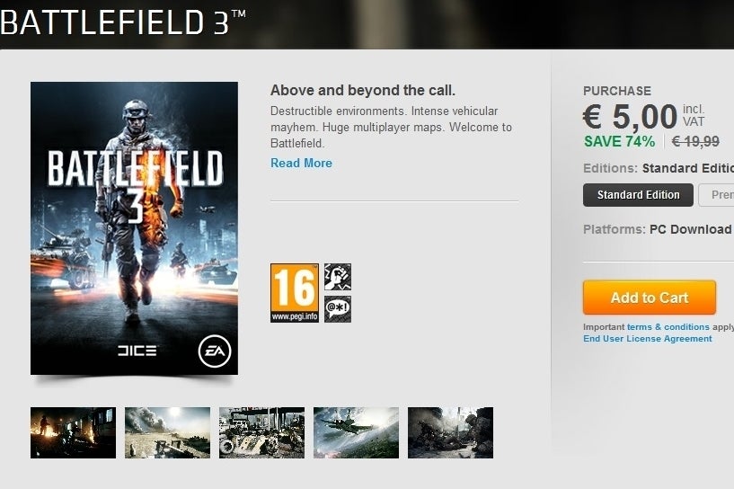 Imagem para Battlefield 3 está a €5 no Origin
