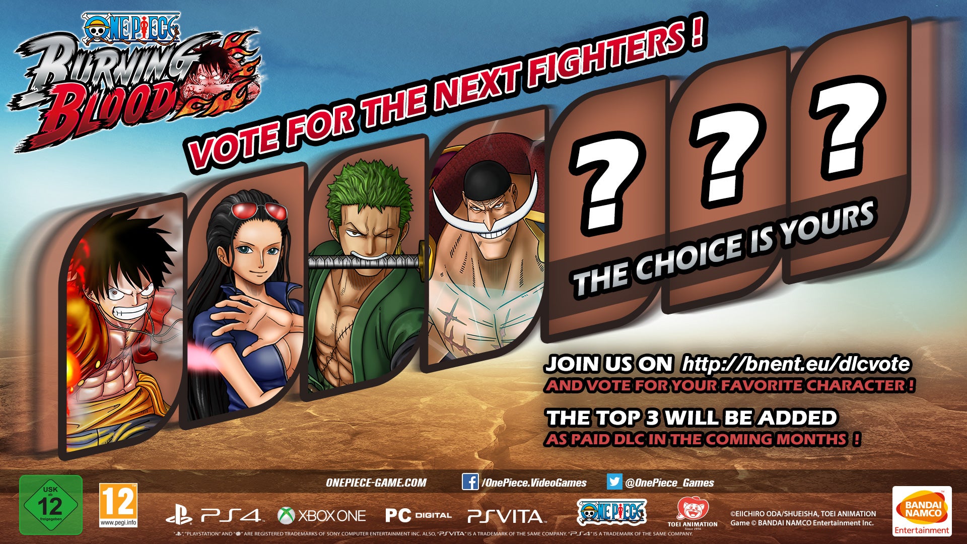 Imagem para One Piece Burning Blood pede para escolherem os lutadores