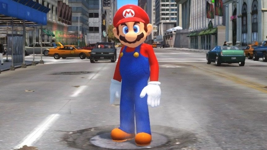 Obrazki dla Trailer Super Mario Odyssey „odtworzony” w GTA 4