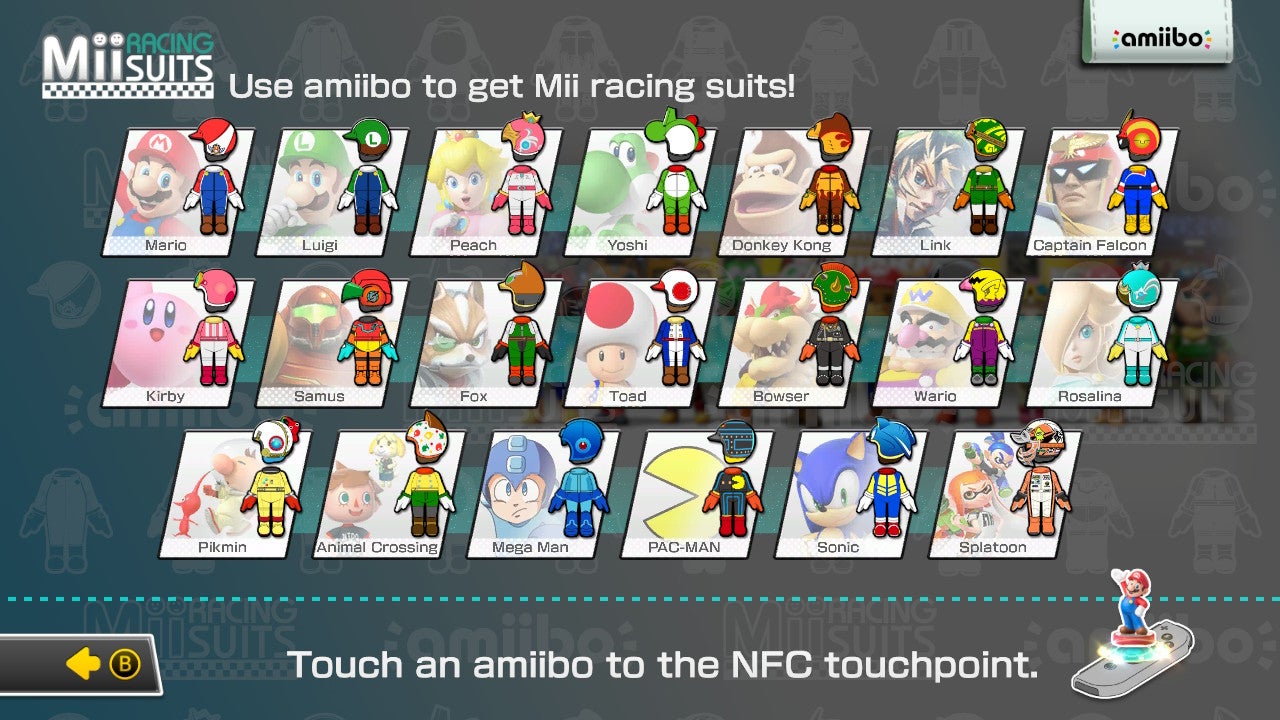 Mario Kart 8 Deluxe amiibo list for every Mii racing suit costume - 49