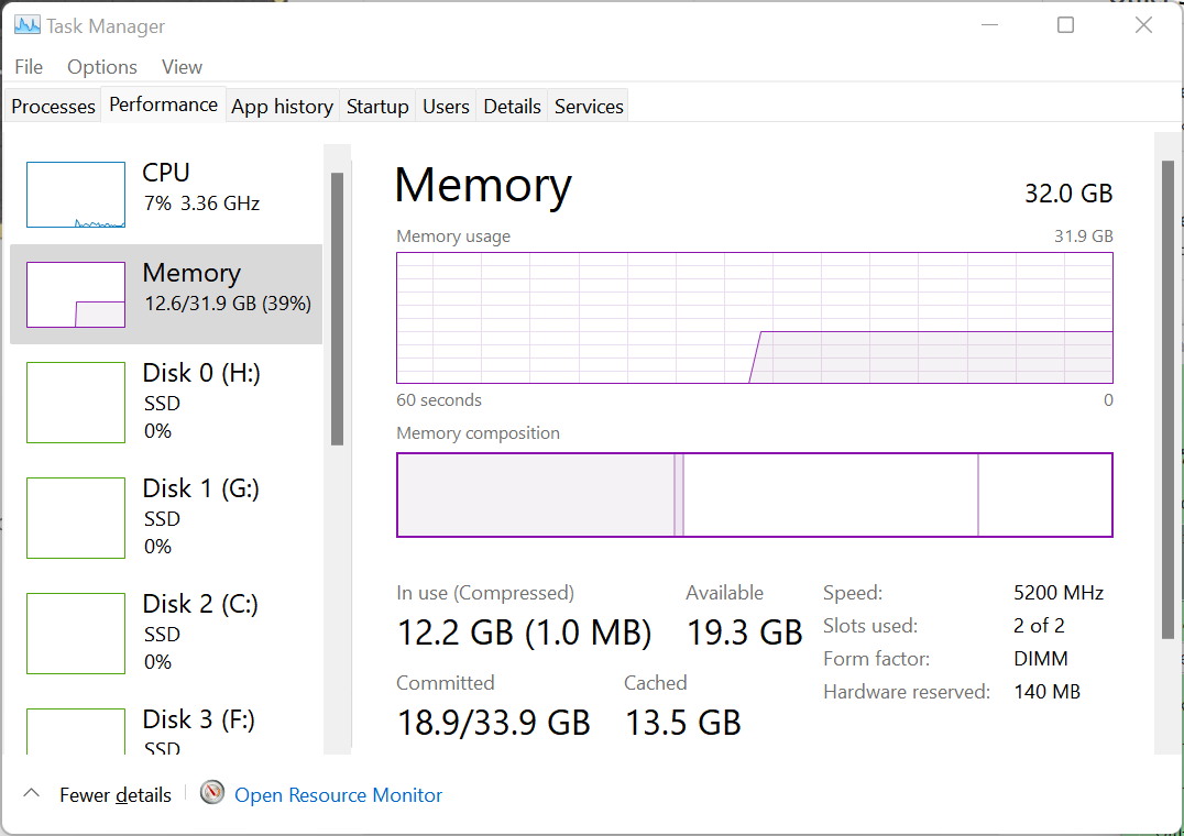 a screenshot of task manager, showing the current RAM speed
