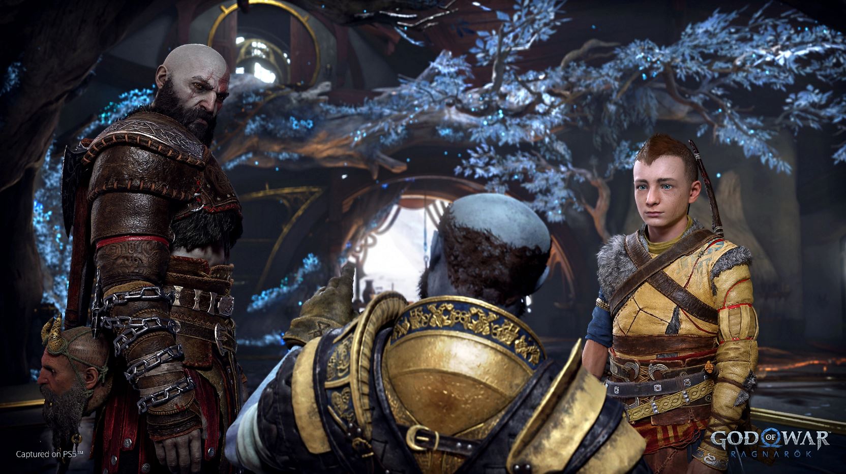 2022 best games God of War Ragarok - Kratos and Atreus look at Brok