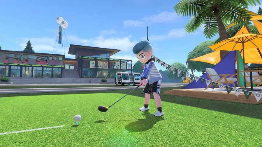 2022 best games Nintendo Switch Sports - an avatar lines up a shot from the tee