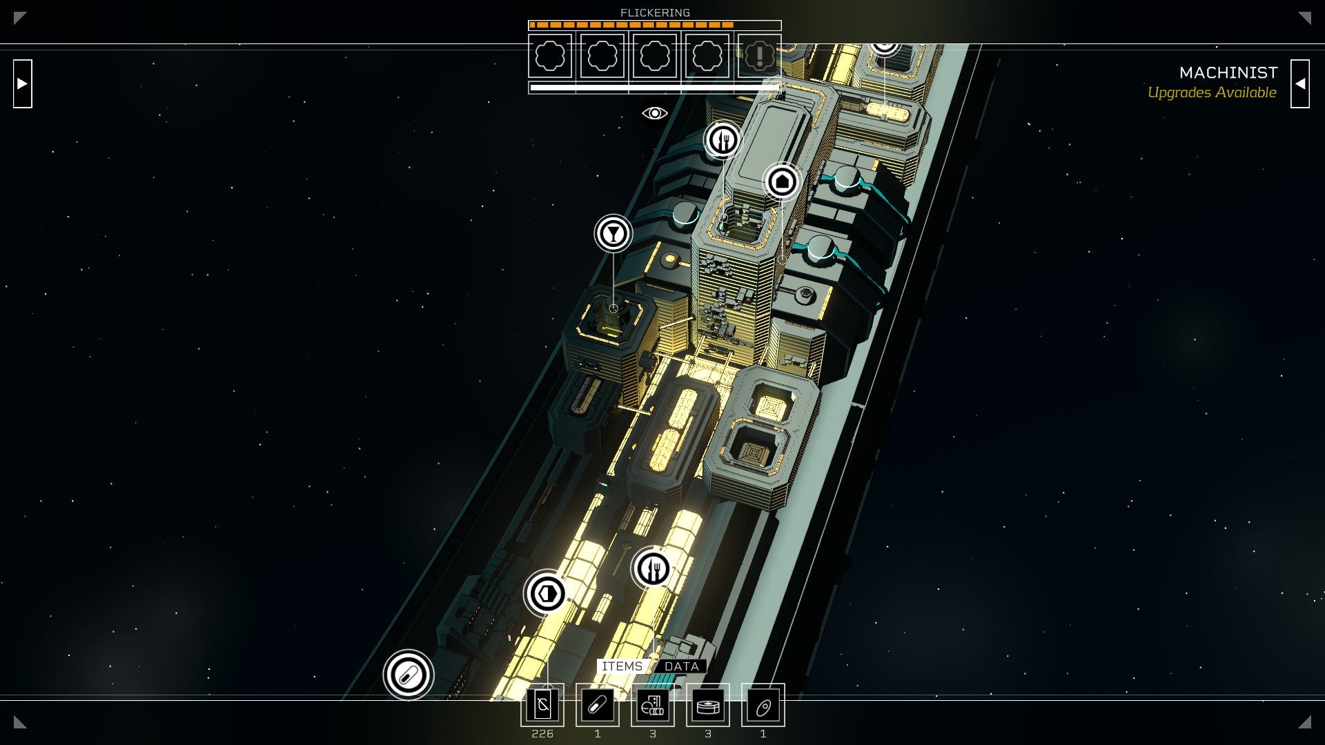 Citizen Sleeper review - view of a part of the space station called the Lowend, a low-income residential district of little tower blocks and other buildings.