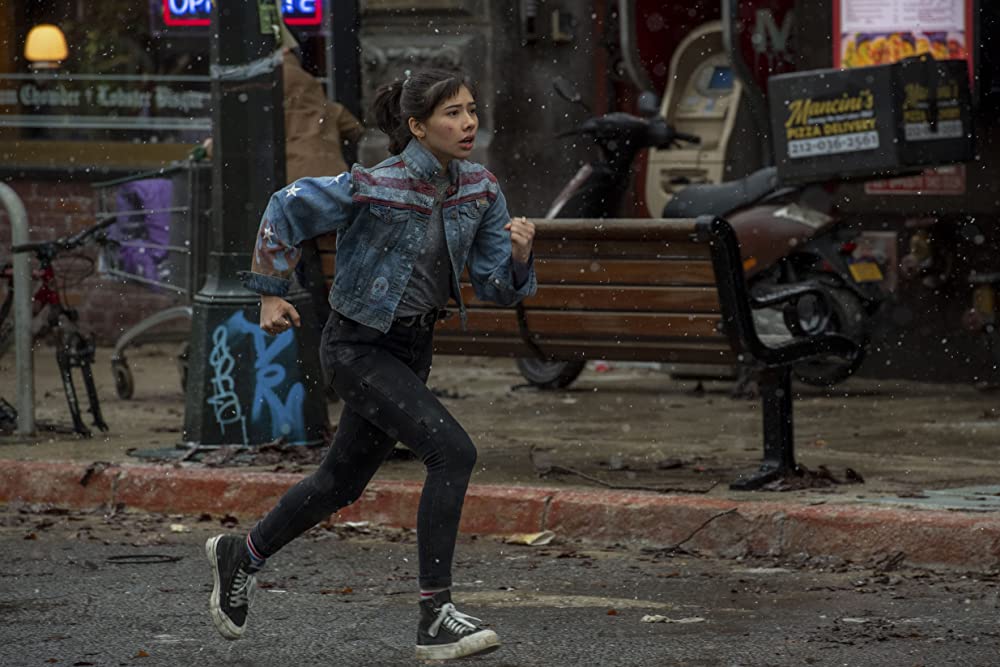 Still from Doctor Strange in the Multiverse of Madness, Xochitl Gomez as America Chavez is running down a desolate street