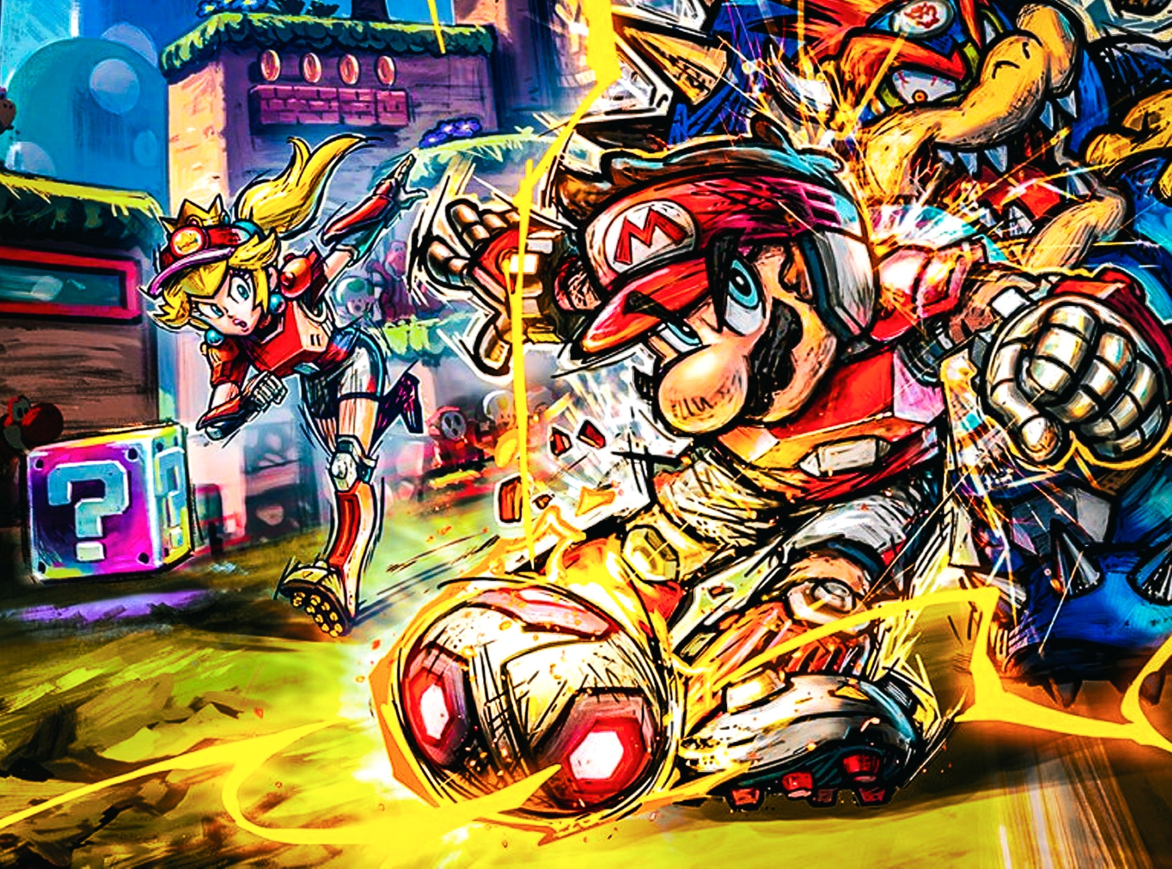 Bilder zu Mario Strikers Switch: Battle League Football – Action und Fußball, ungefähr in dieser Reihenfolge