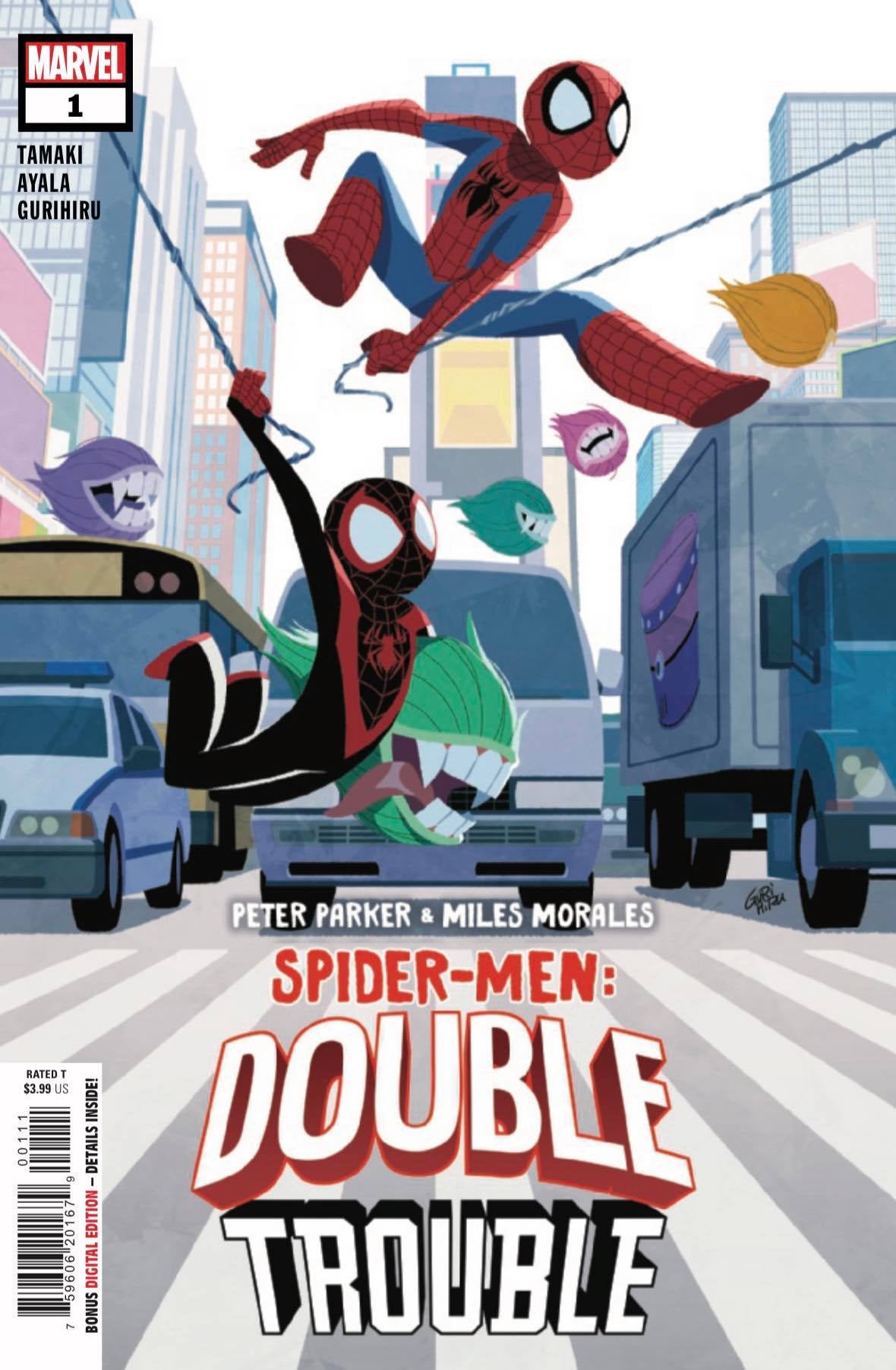 Peter Parker & Miles Morales: Spider-Men Double Trouble #1 cover (art by Gurihiru)