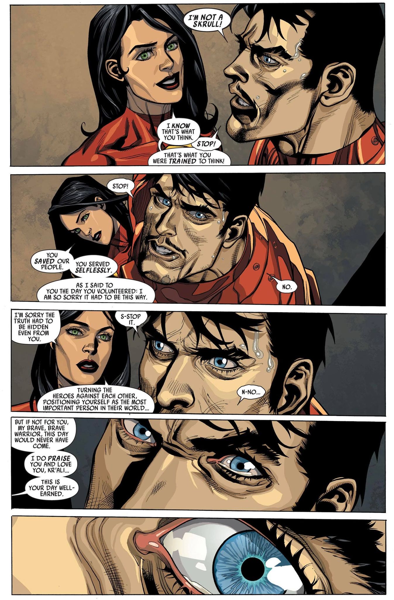 Veranke messes with Tony Stark's mind in Secret Invasion #3, penciled by Leinil Francis Yu