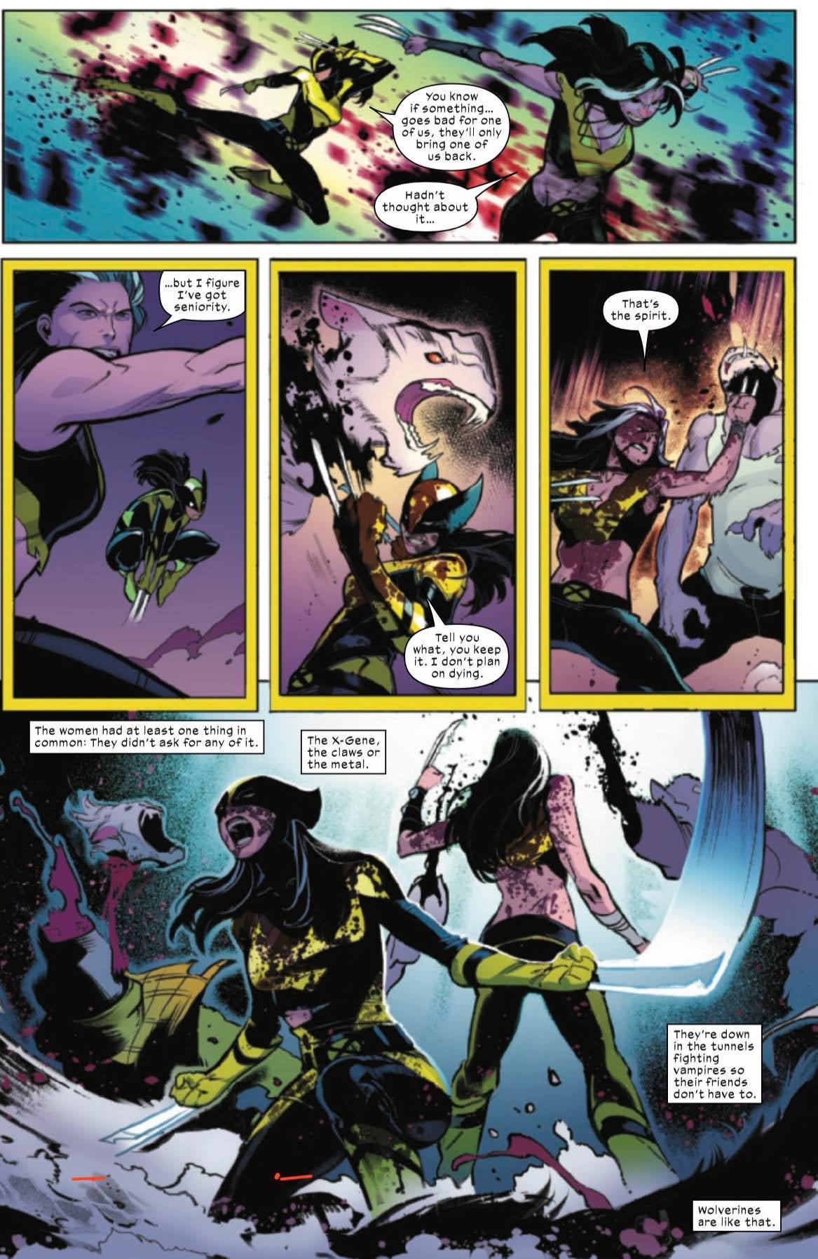 Wolverine and her clone fight side by side (X-Men #18)