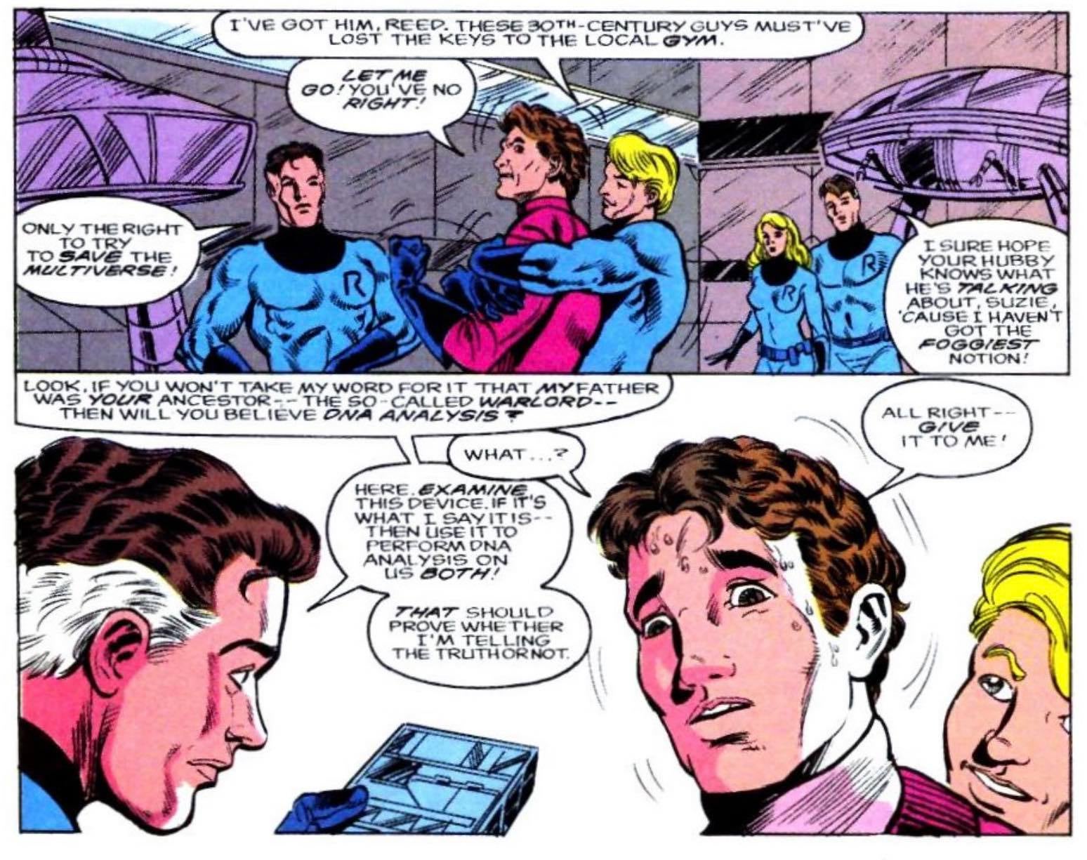 A young version of Kang takes a DNA test to see if he's related to Reed Richards