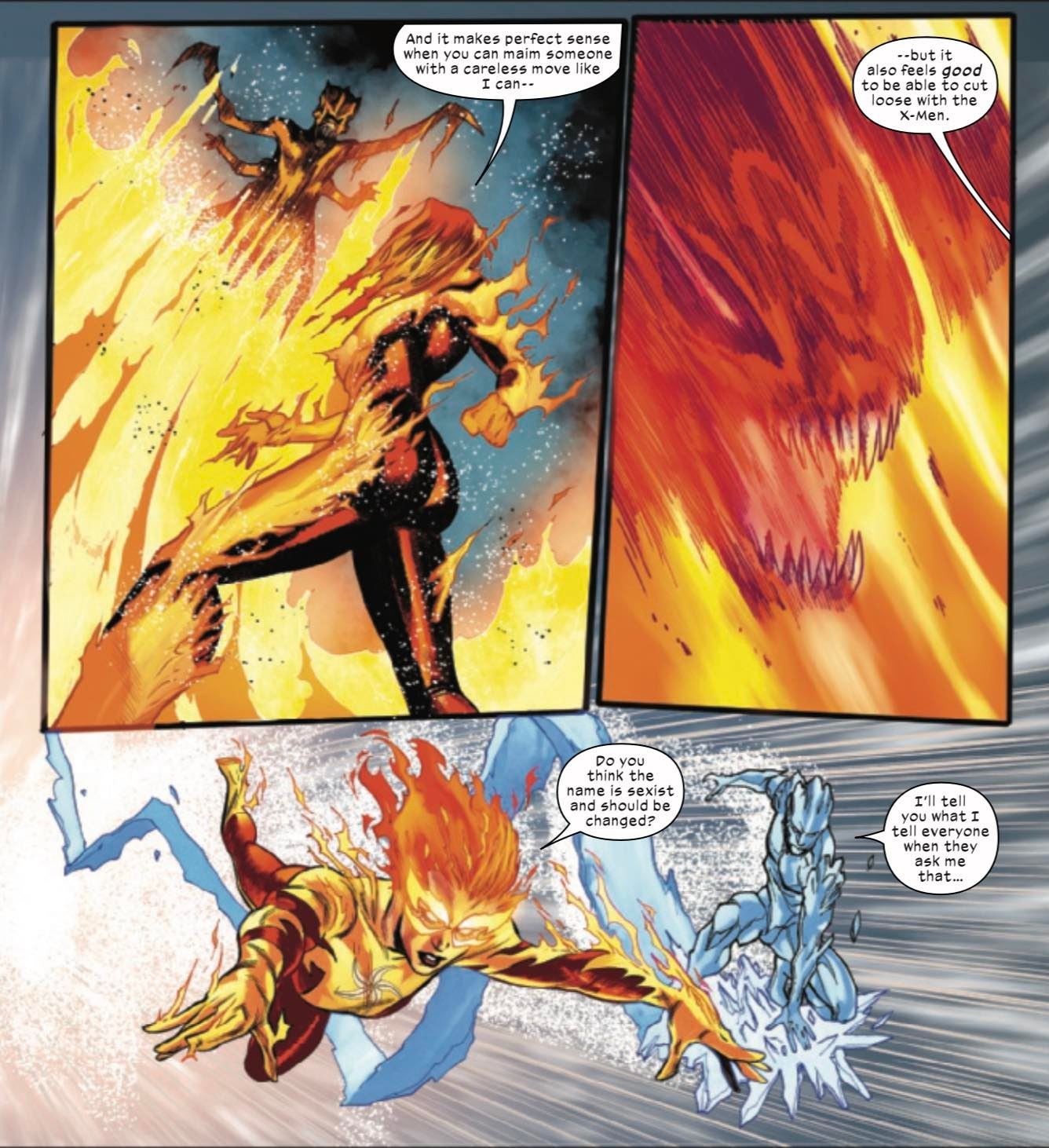 Iceman and Firestar discuss the X-Men name