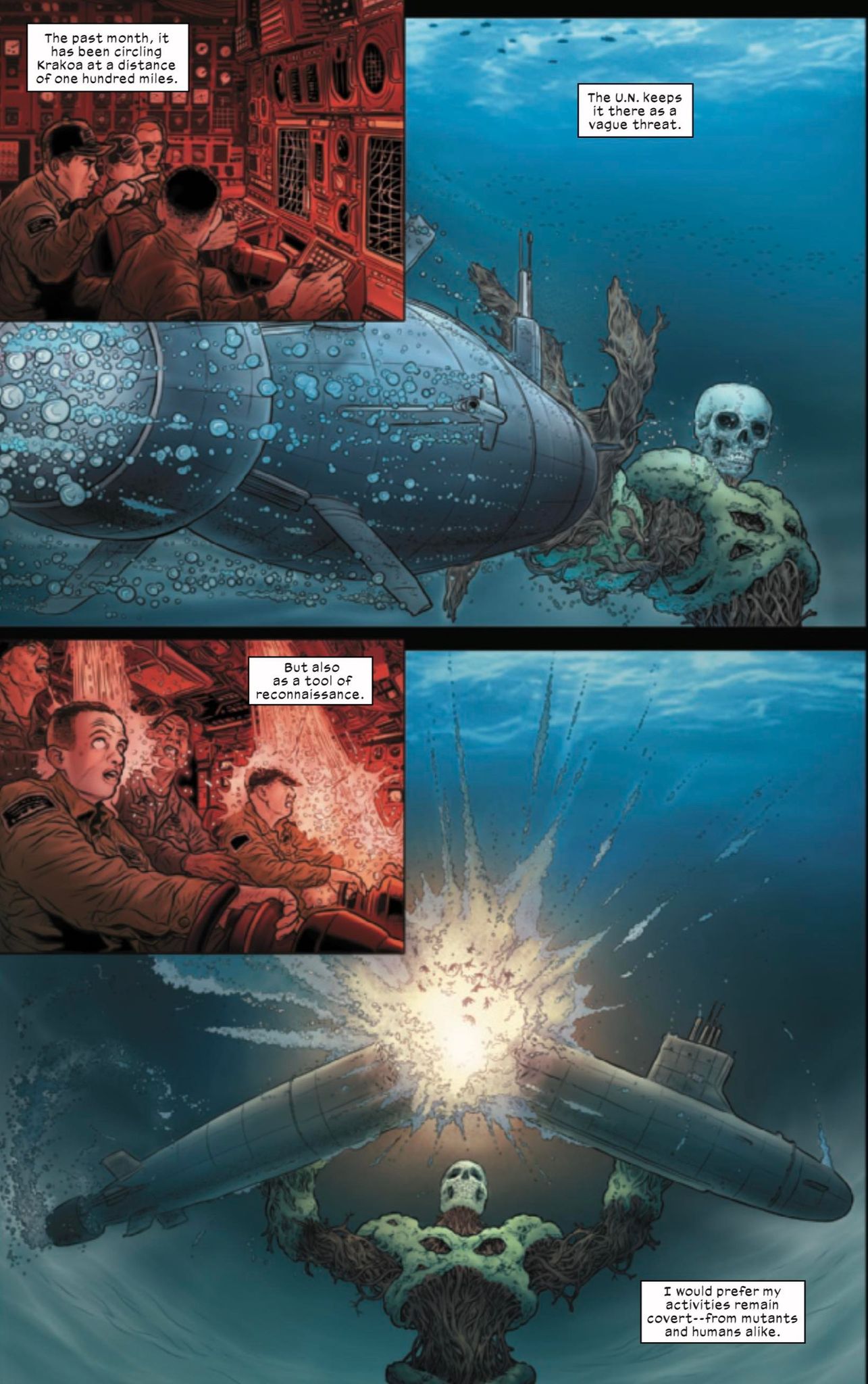 Beast destroys a submarine (from Wolverine #31)
