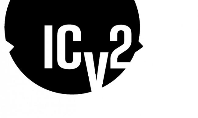 ICV2 logo white text on a black circle on a white background