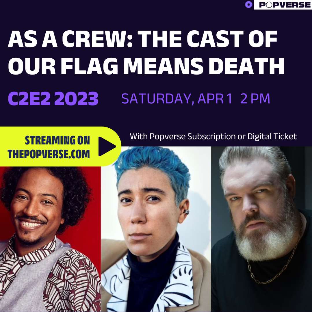 Image for Livestream the Our Flag Means Death panel with Kristian Nairn, Samba Schutte, and Vico Ortiz from C2E2 '23