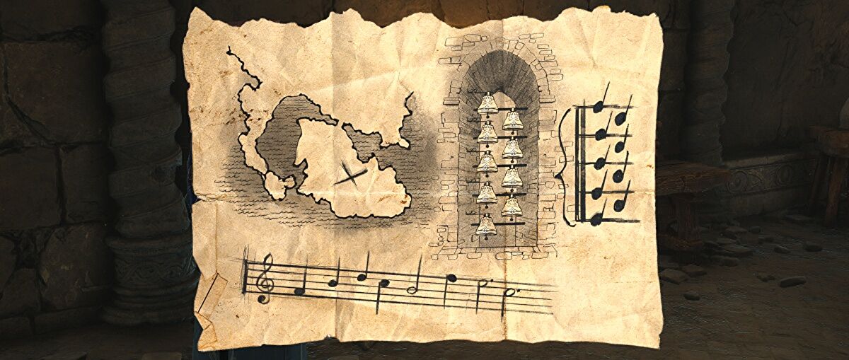 Afbeeldingen van Hogwarts Legacy: Solved by the Bell - Musical Map locatie en klokken volgorde oplossing