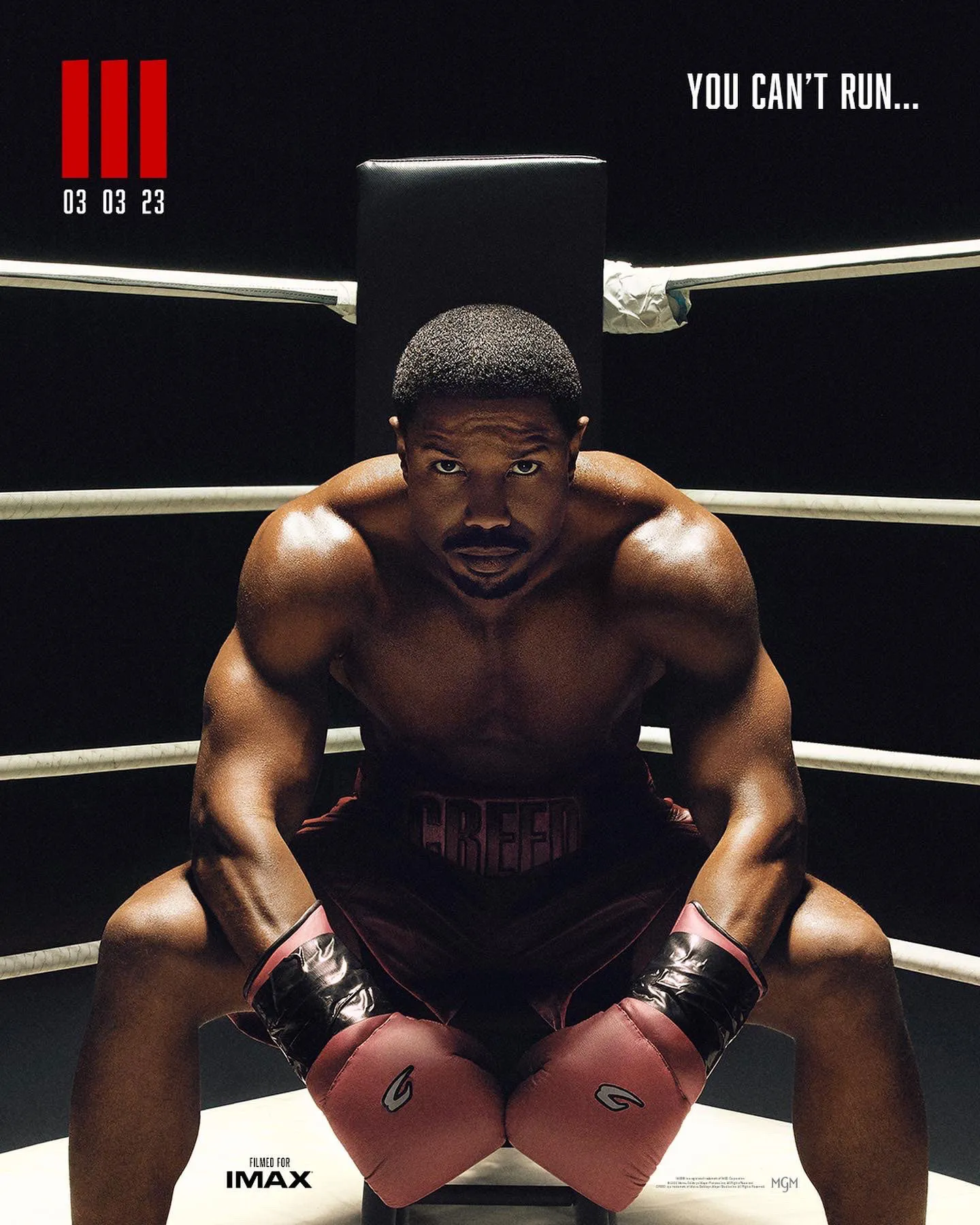 POster featuring Adonis Creed in the corner looking straight forward