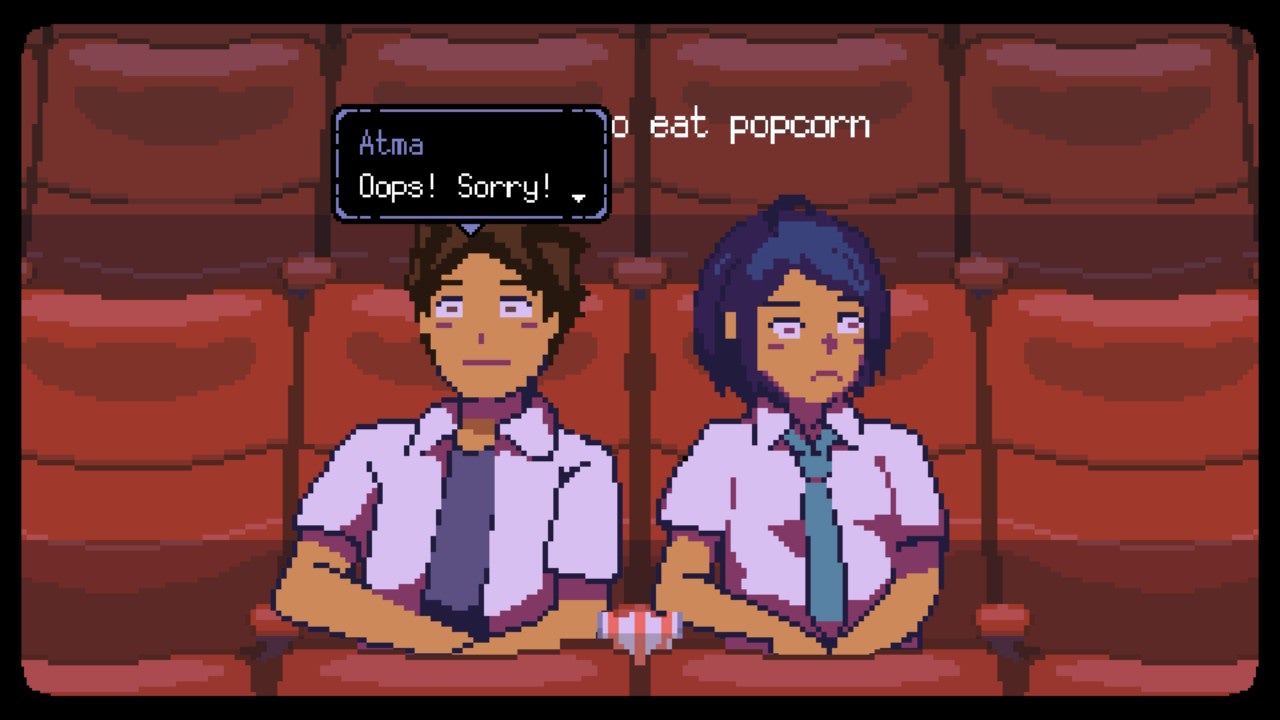 A Space for the Unbound review - Atma and Reya sit next to each other in the movie theatre and awkwardly touch hands