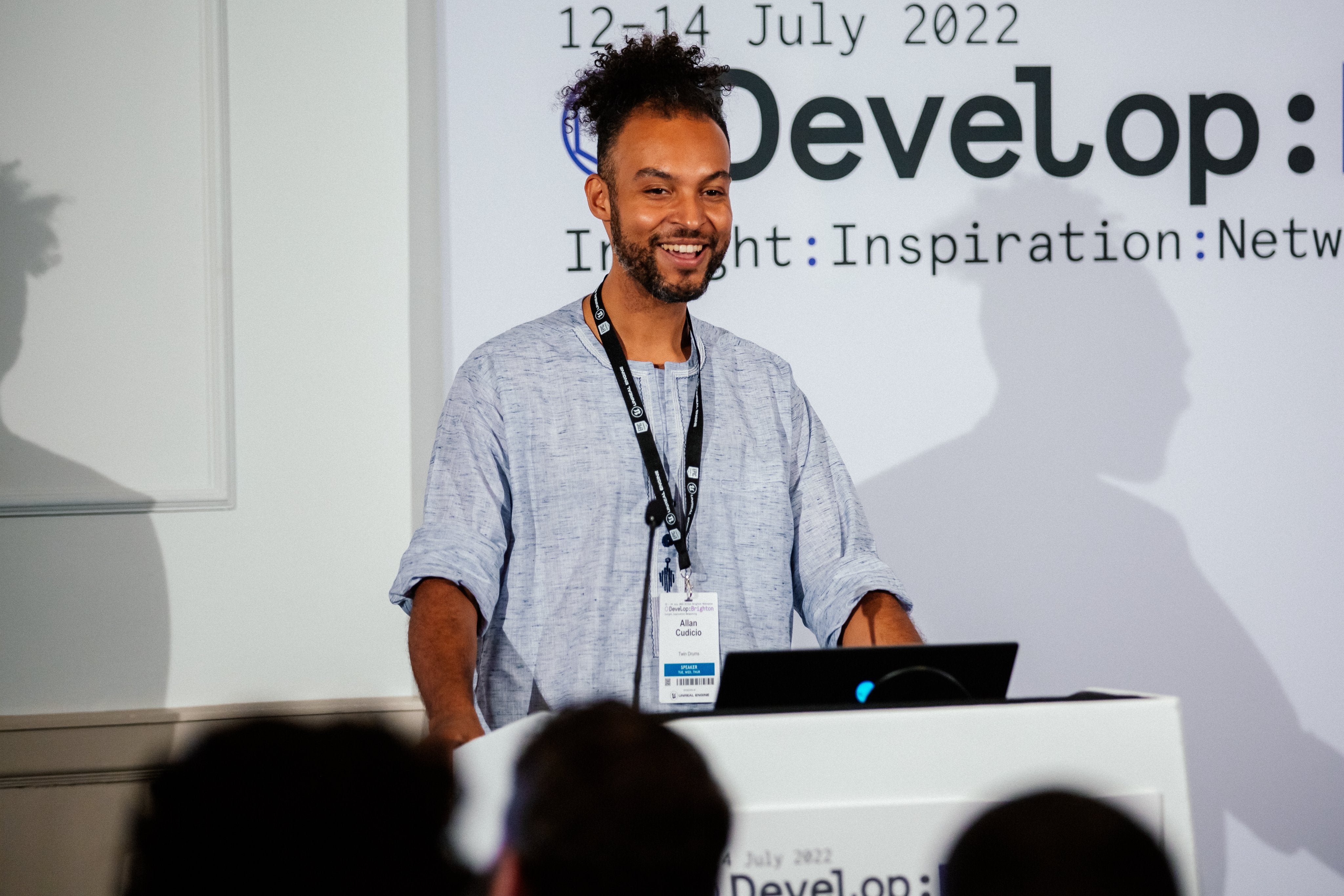 Twin Drums founder and creative director Allan Cudicio giving his talk at Develop Brighton
