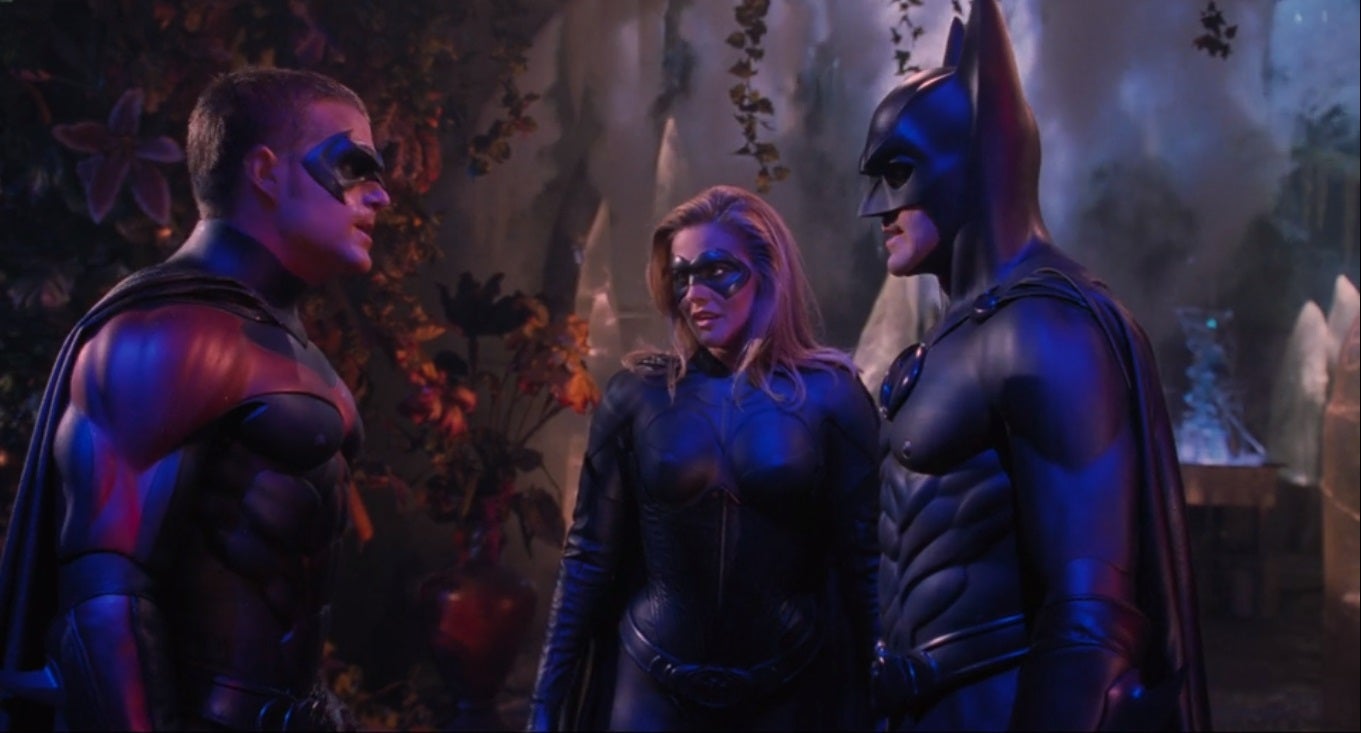Chris O'Donnell, Alicia Silverstone, and George Clooney in Batman and Robin