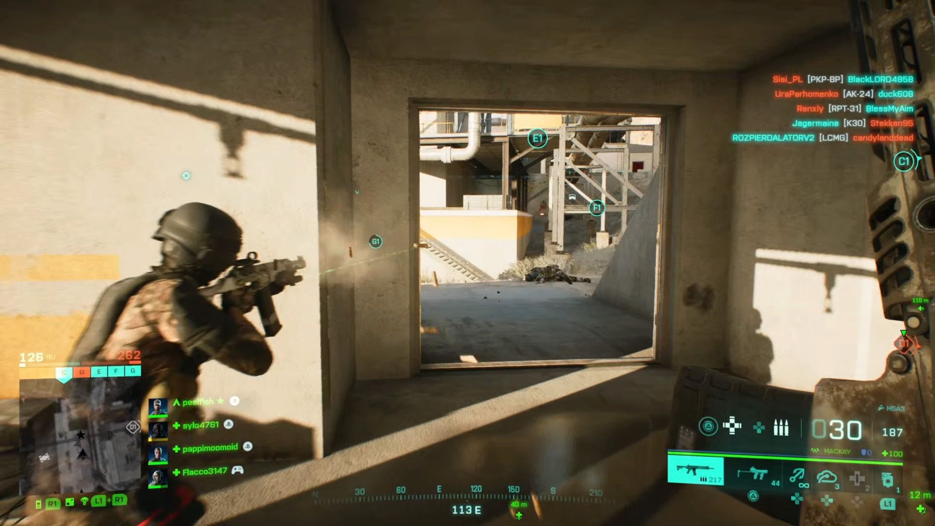 State of the Game Battlefield 2042 - reloading while a teammate fires through a window in front of you