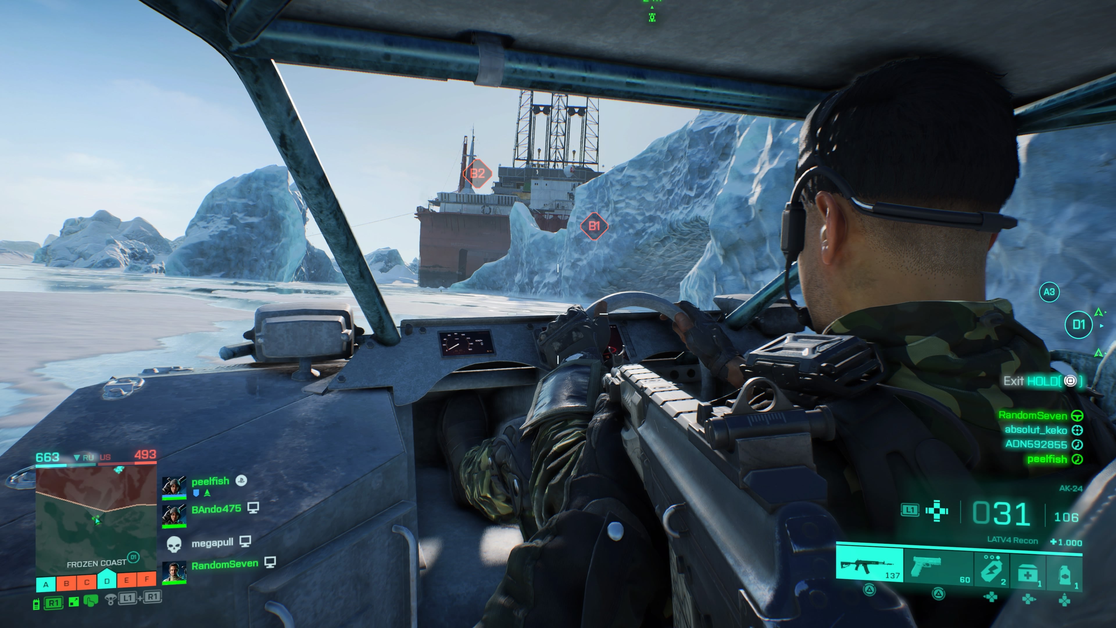 State of the Game Battlefield 2042 - in the back seat of a car on an icy map with teammate driving