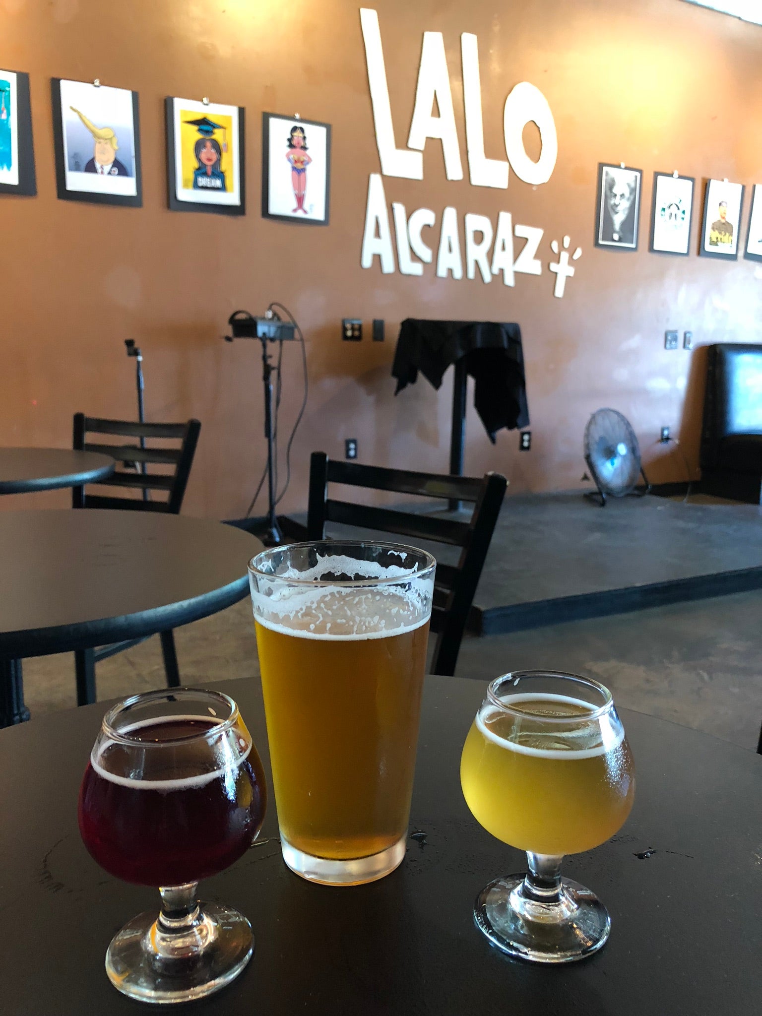Drinks at Border X Brewing where Lalo Alcaraz has held panels during Chicano-Con