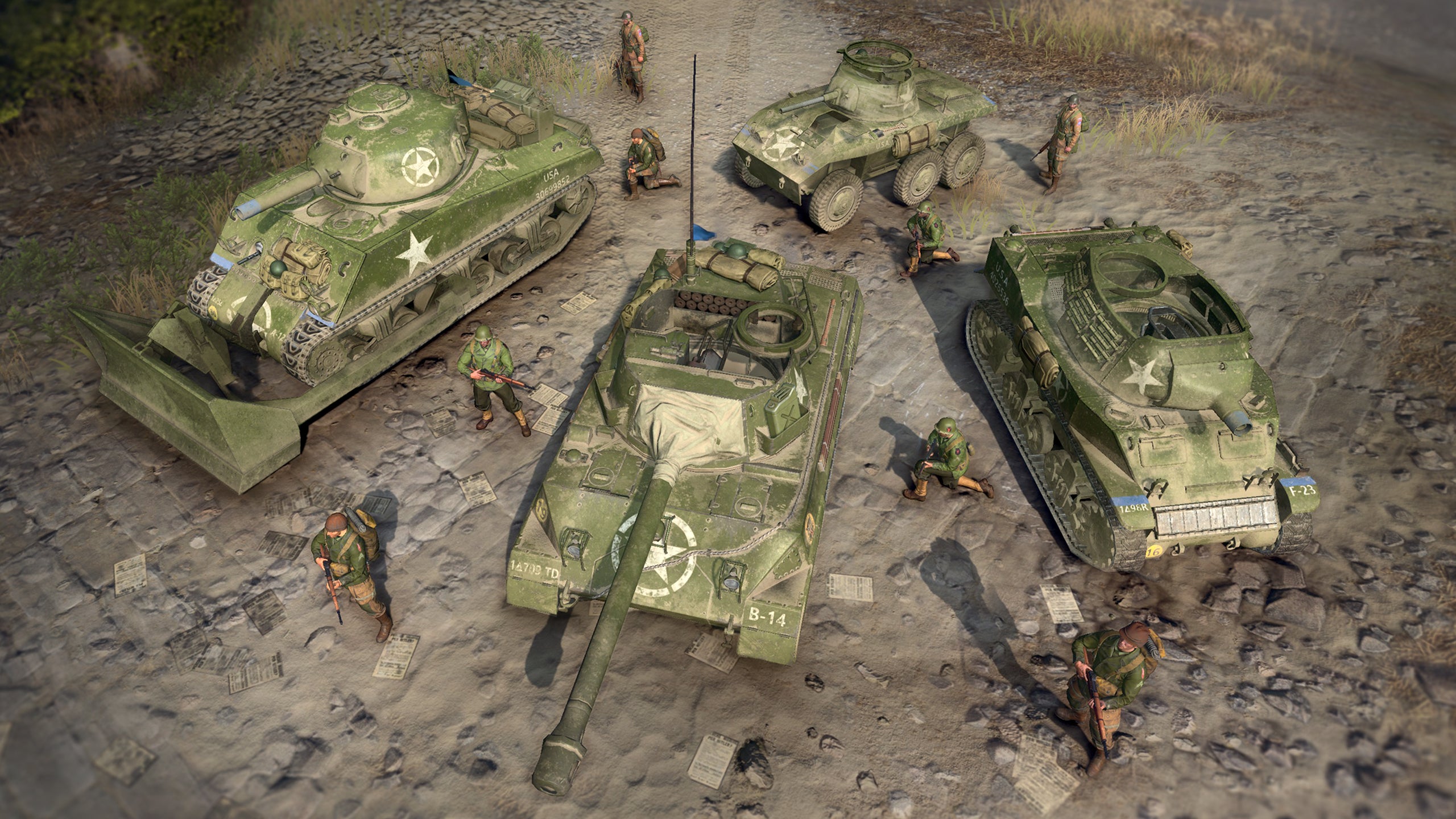 Company of Heroes 3 preview - a view of four Italian vehicles and infantry