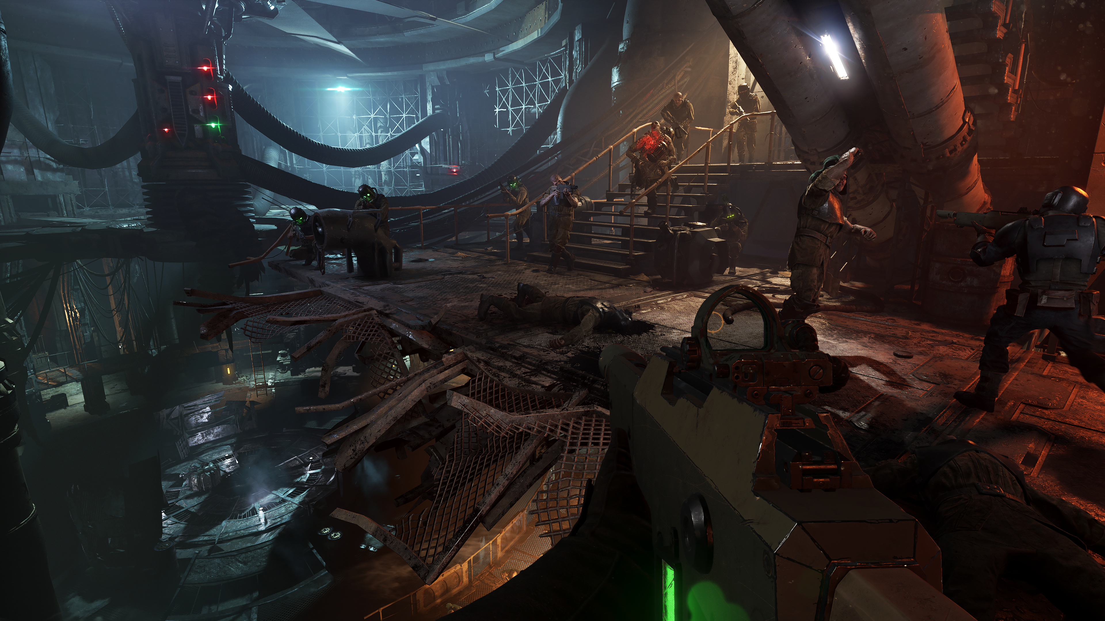 Darktide preview - enemies work their way down some steps towards the player