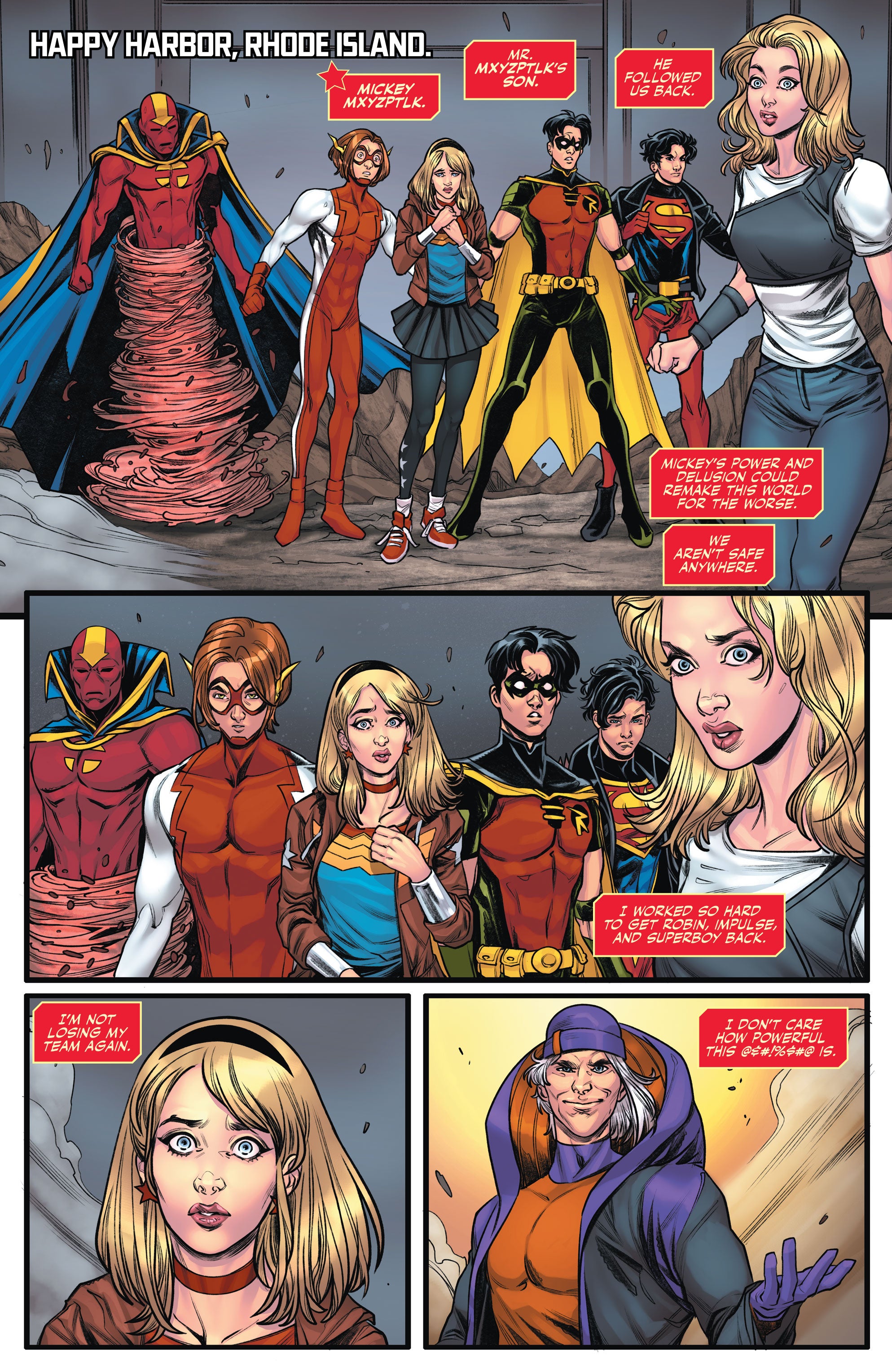 Internal comics page featuring the Young Justice team
