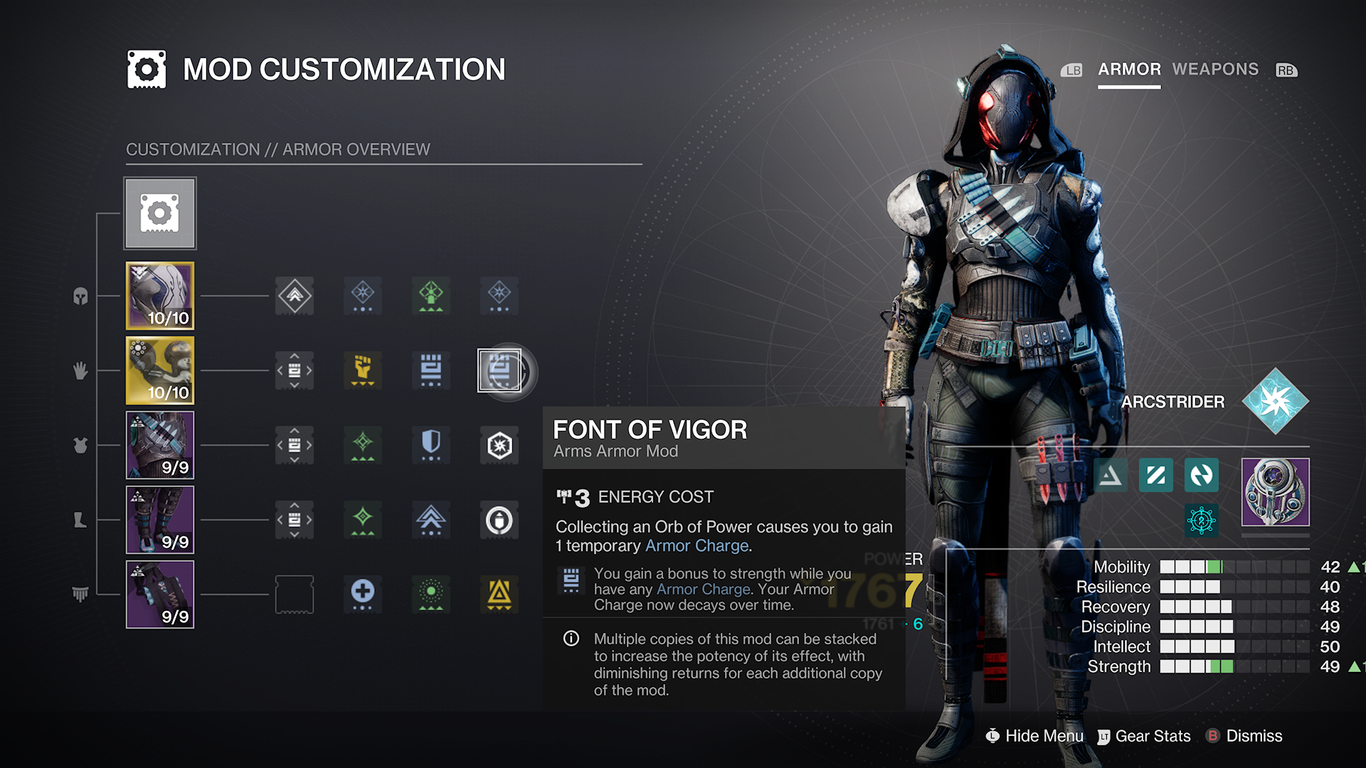 Destiny 2 Lightfall - le menu de personnalisation du mod