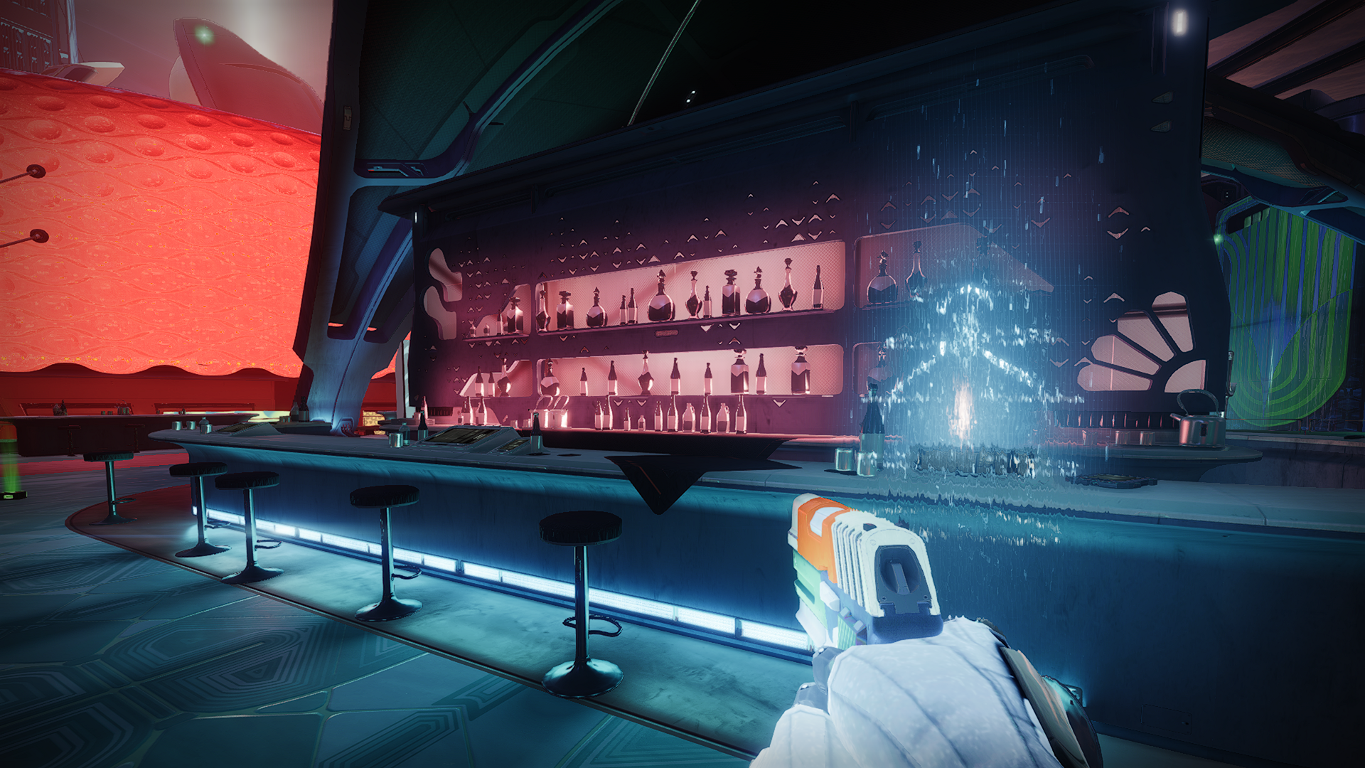 Destiny 2 Lightfall - bar koktail terbuka yang sepi di Neomuna