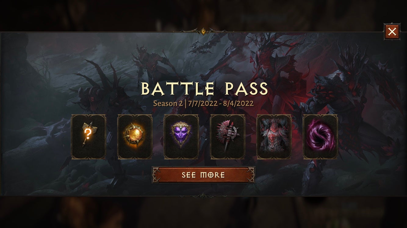 Diablo Immortal Battle Pass Season 2 rewards including rank 40 Empowered rewards - 95