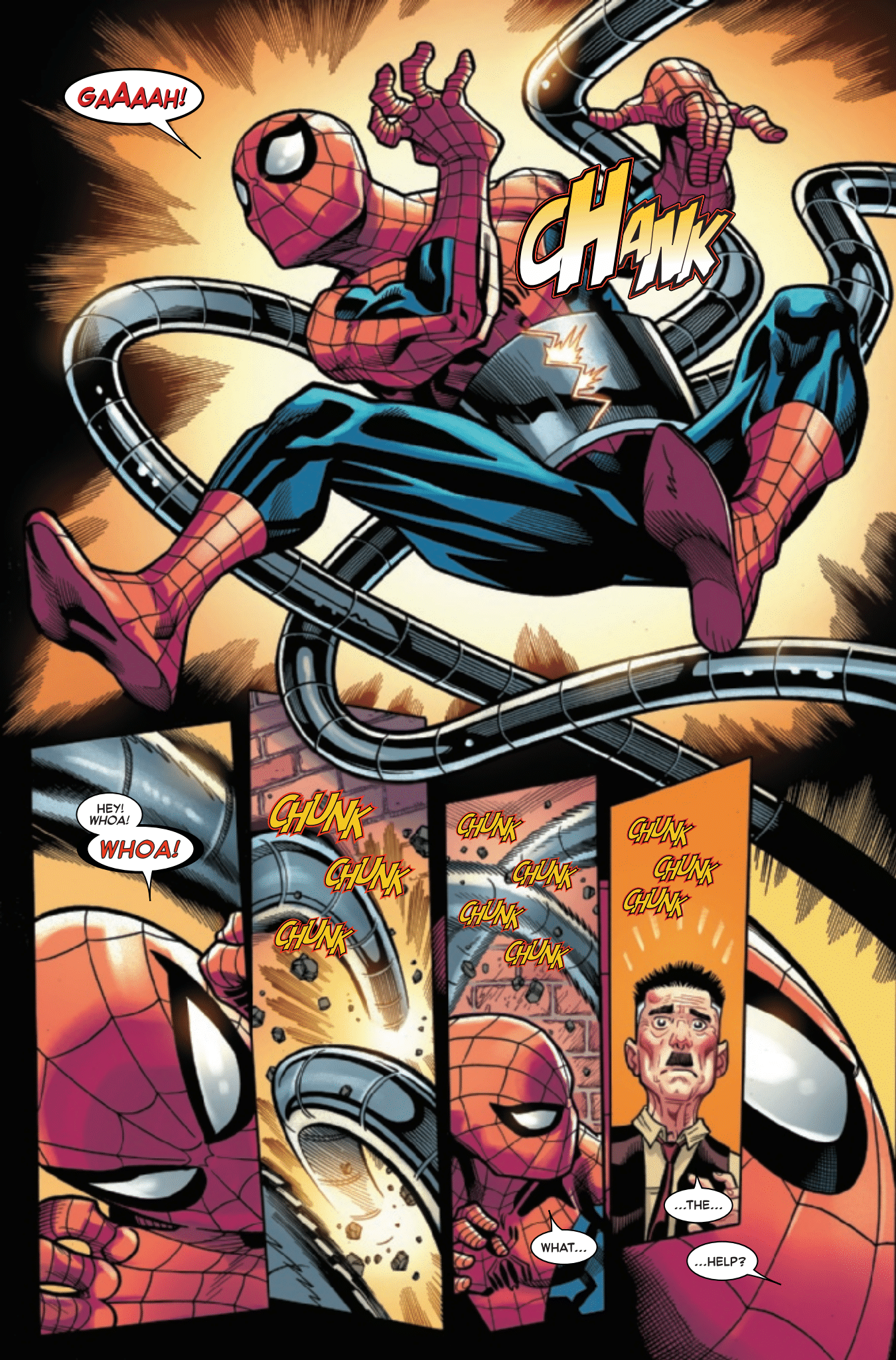 Interior page showcasing an action scene with Spider-Man and Doc Ock arms