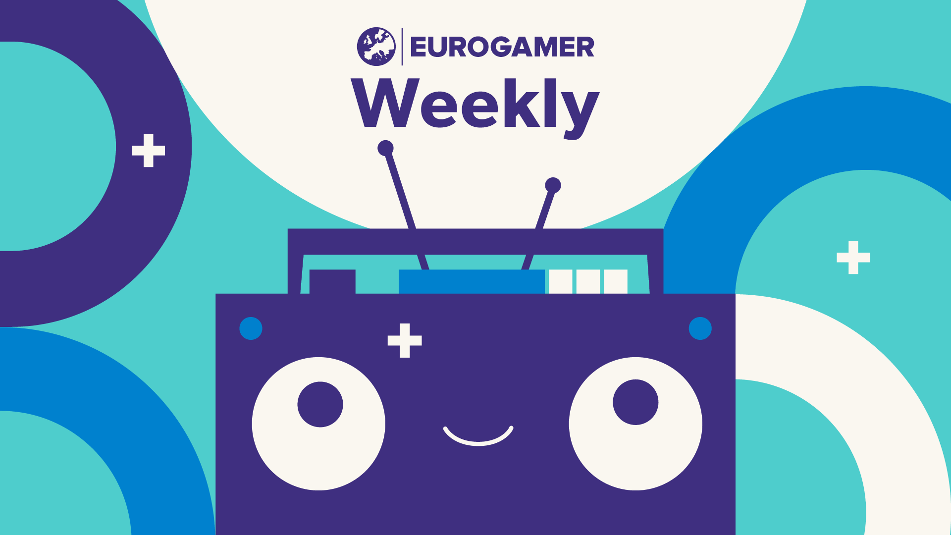 A smiling purple radio illustration for the Weekly podcast show.