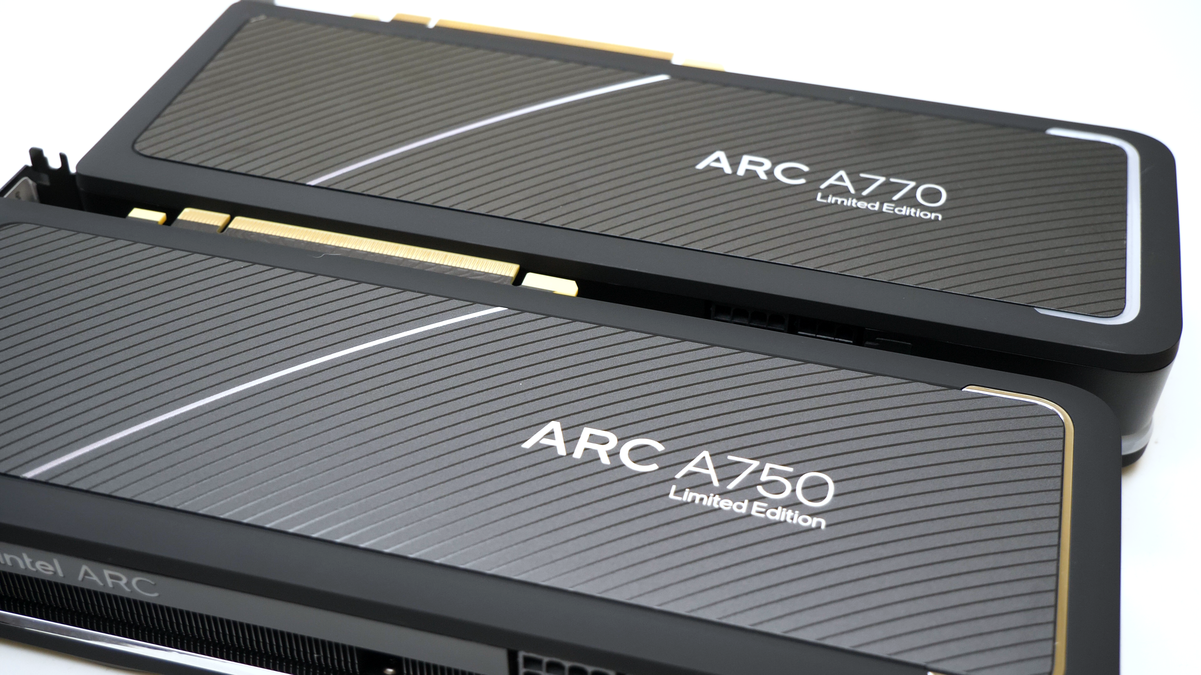 intel arc a770 and a750 hardware, showing the two graphics cards