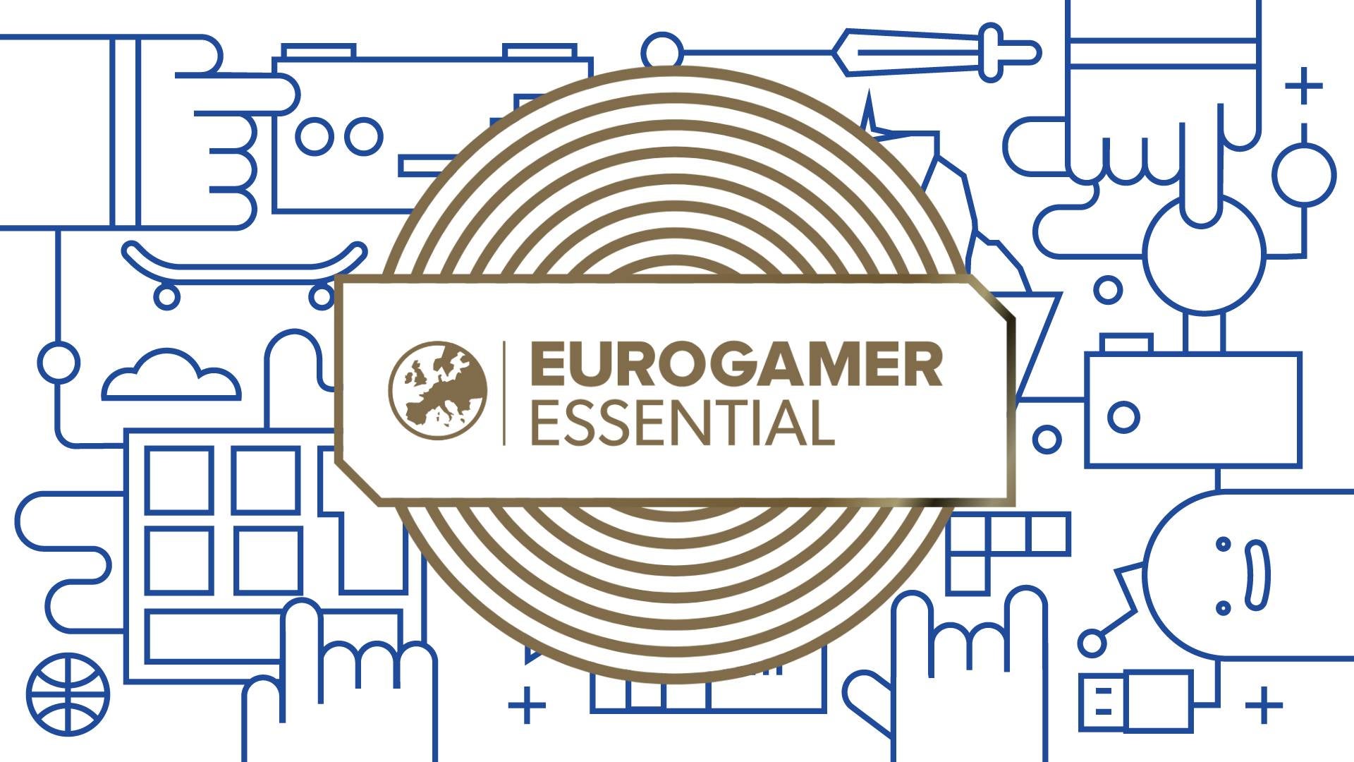 2022 best games - a blue line drawing of gaming tech with the Eurogamer Essential badge overlayed in gold