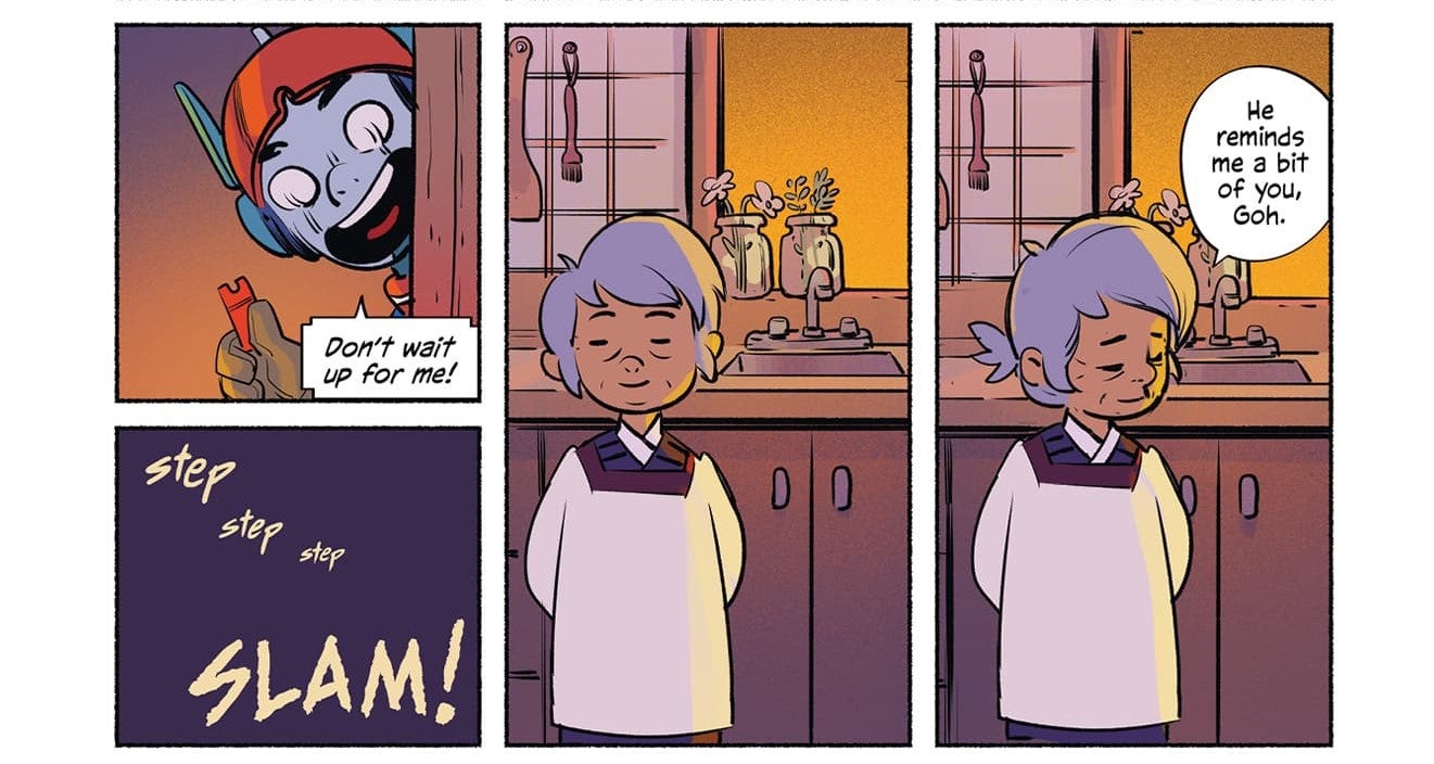Four internal panels featuring Machine Boy and his grandma