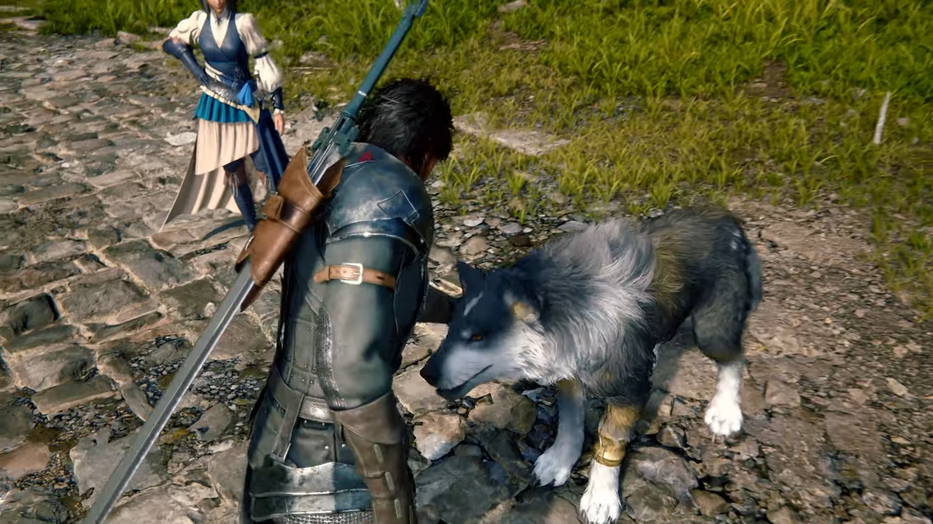 Clive pets the dog