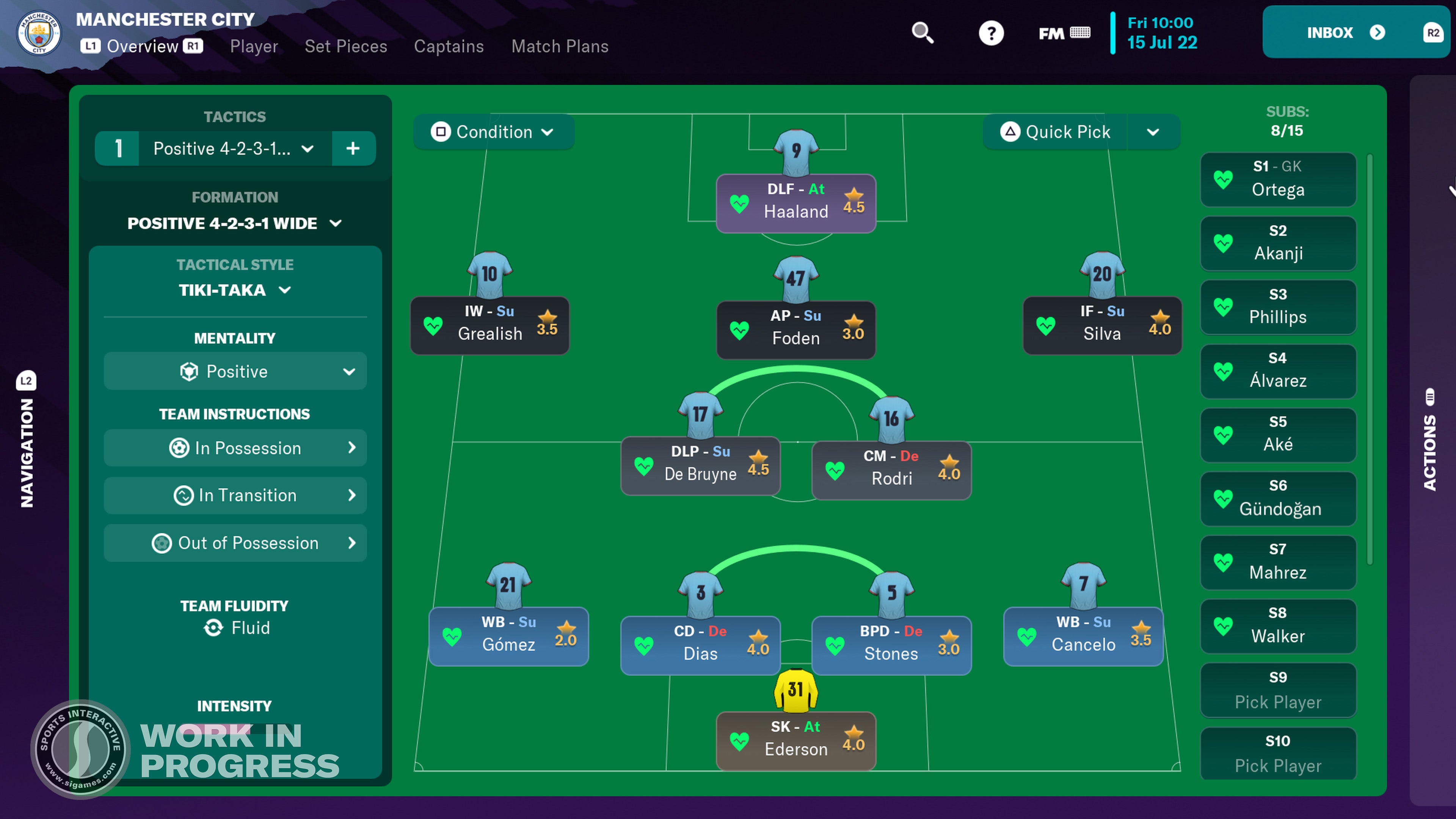 FM Console - the pre-match tactics screen