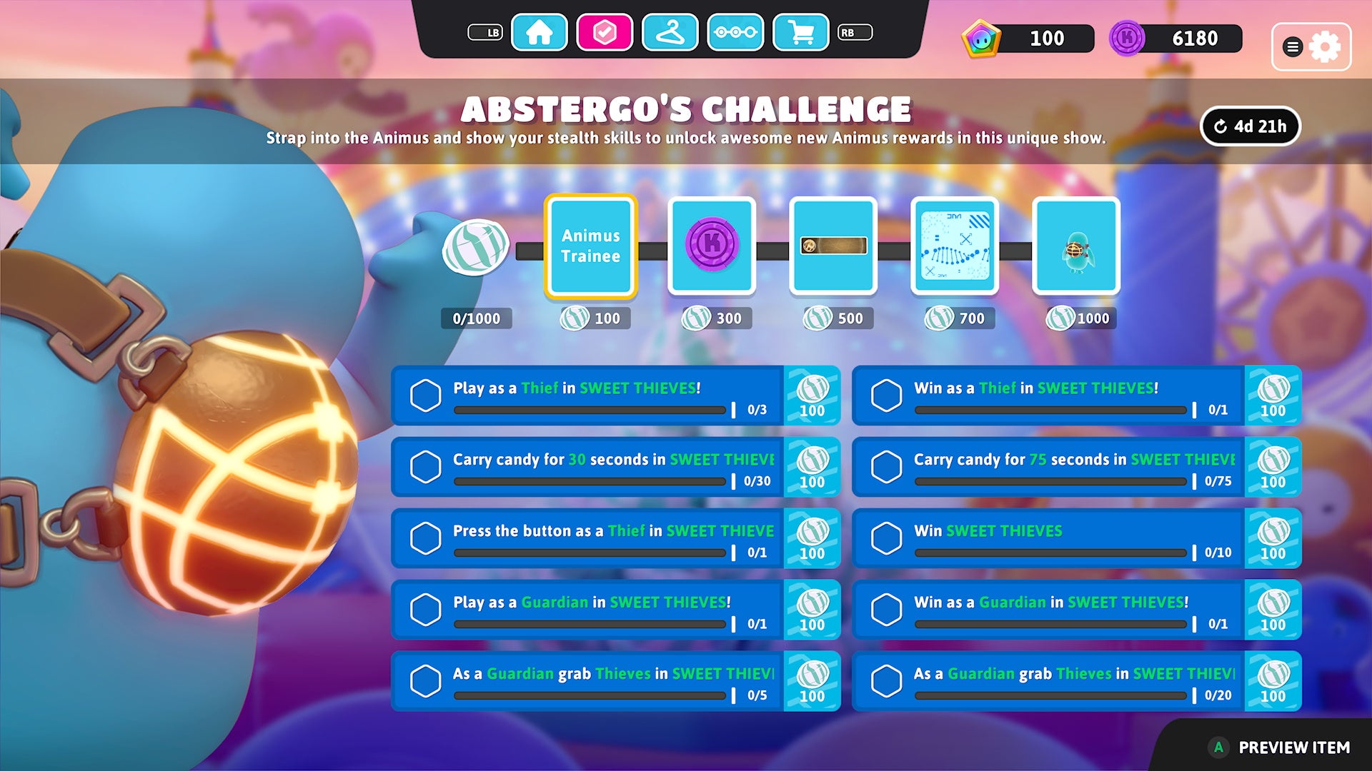 Fall Guys Sweet Thieves challenges  Abstergo Challenge rewards and end date - 13