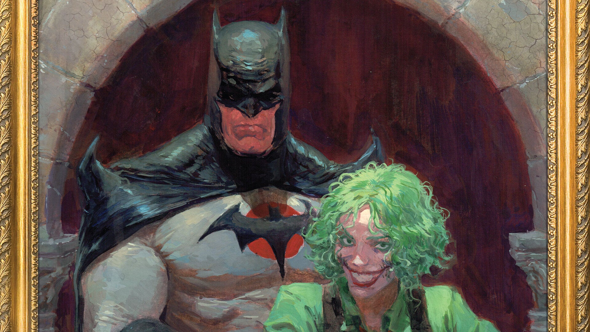 Batman standing with the Joker in a portrait