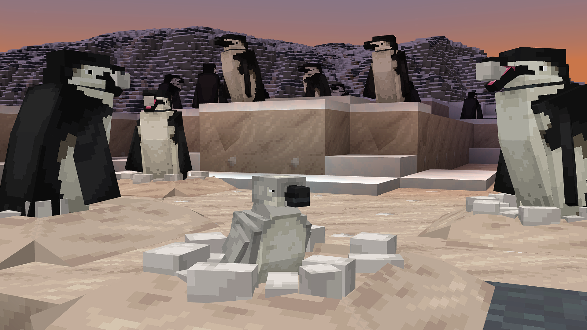 Penguins in Minecraft Frozen Planet