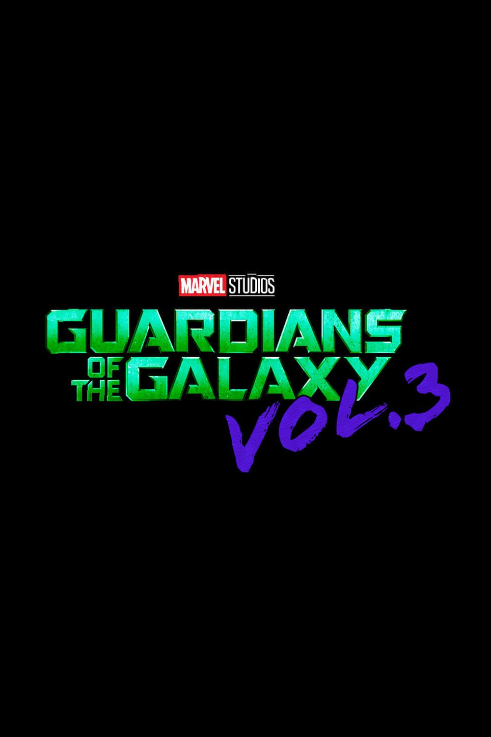 Logo image, that reads Marvel Studios Guardians of the Galaxy Vol 3, in green and purple